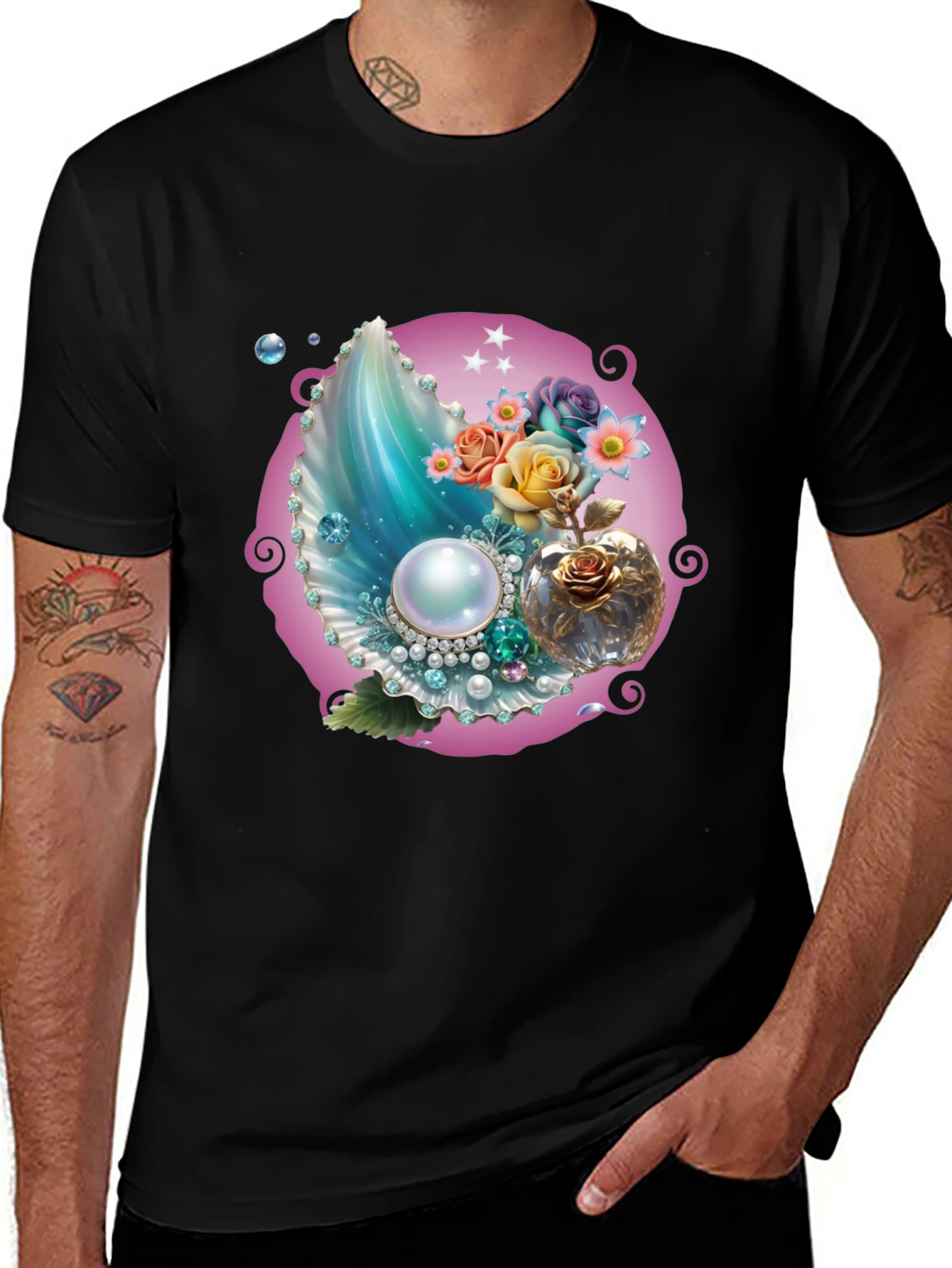 Variant 15 of Fantasy Pearl Shell Graphic Tee - Black