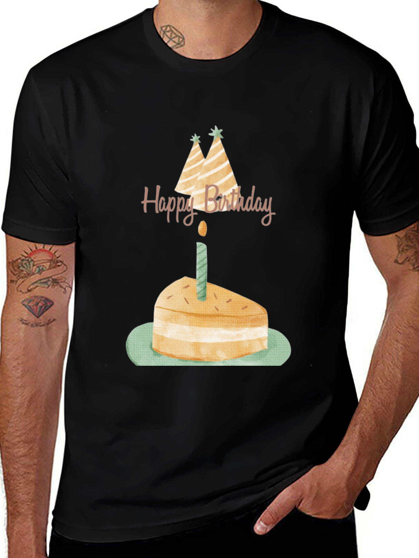 Variant 22 of Birthday Cake Graphic Tee - Unisex Black T-Shirt