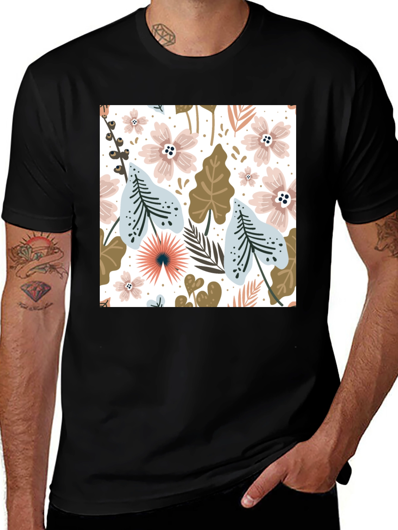 Floral Print Black T-Shirt