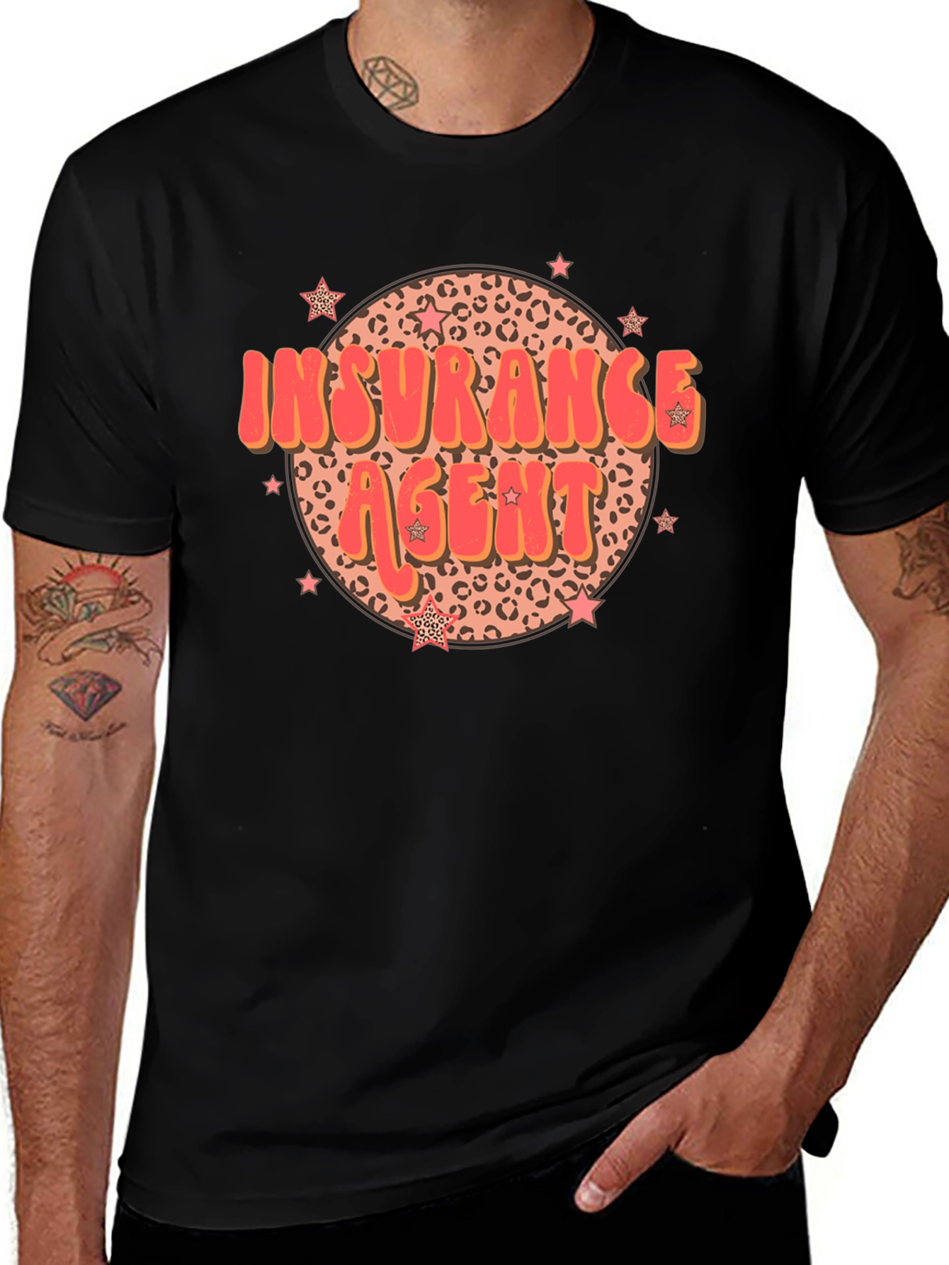 Variant 2 of Insurance Agent T-Shirt Retro Leopard Print Star Design