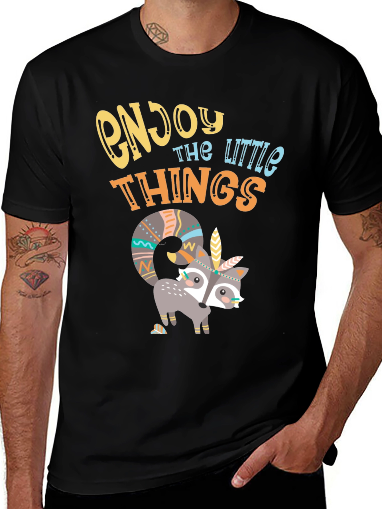 Variant 29 of Enjoy the Little Things T-Shirt - Cute Raccoon Design