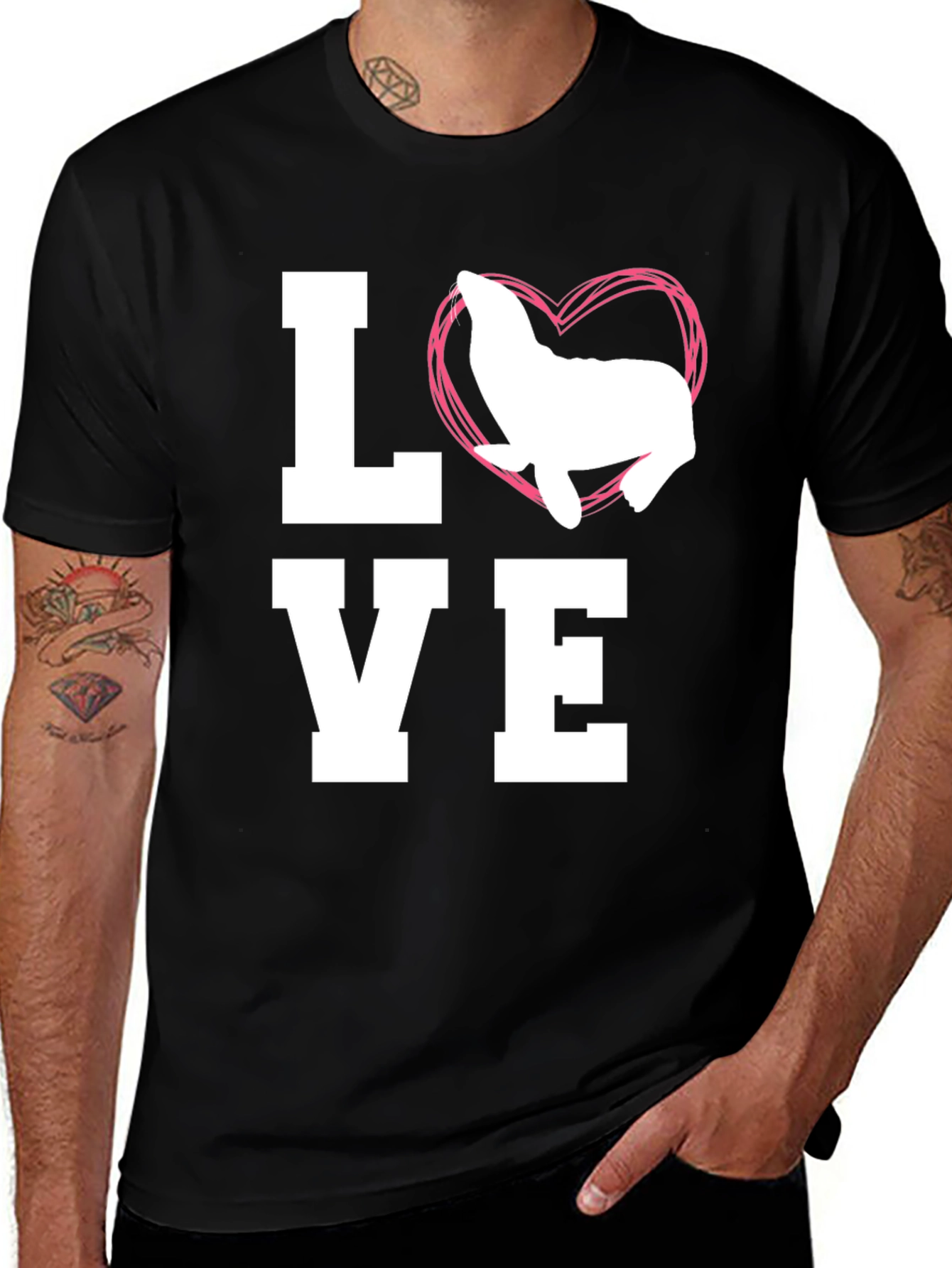 Variant 14 of Love Seal T-Shirt - Men's Black Graphic Tee