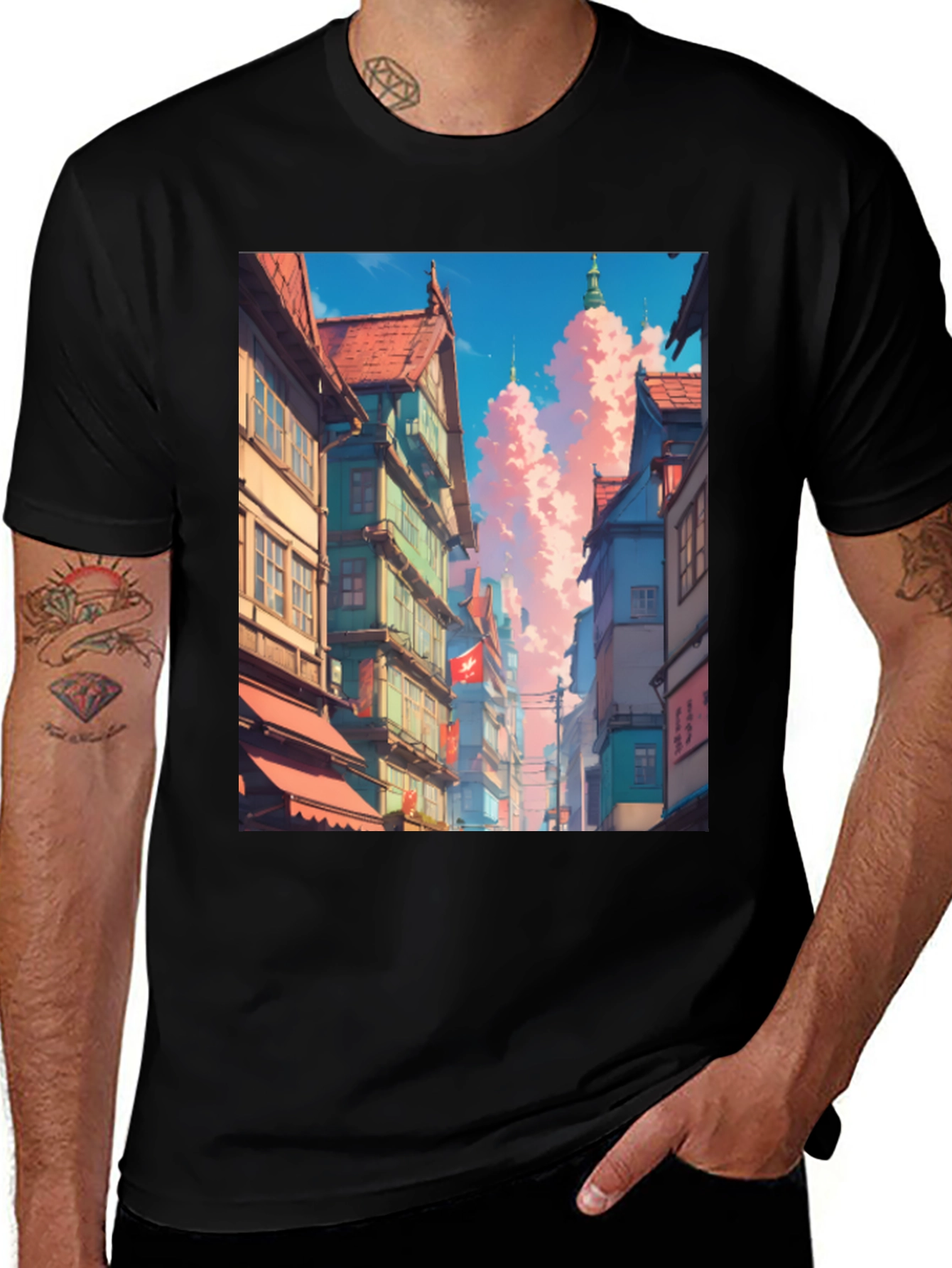 Variant 20 of Anime Cityscape Black T-Shirt