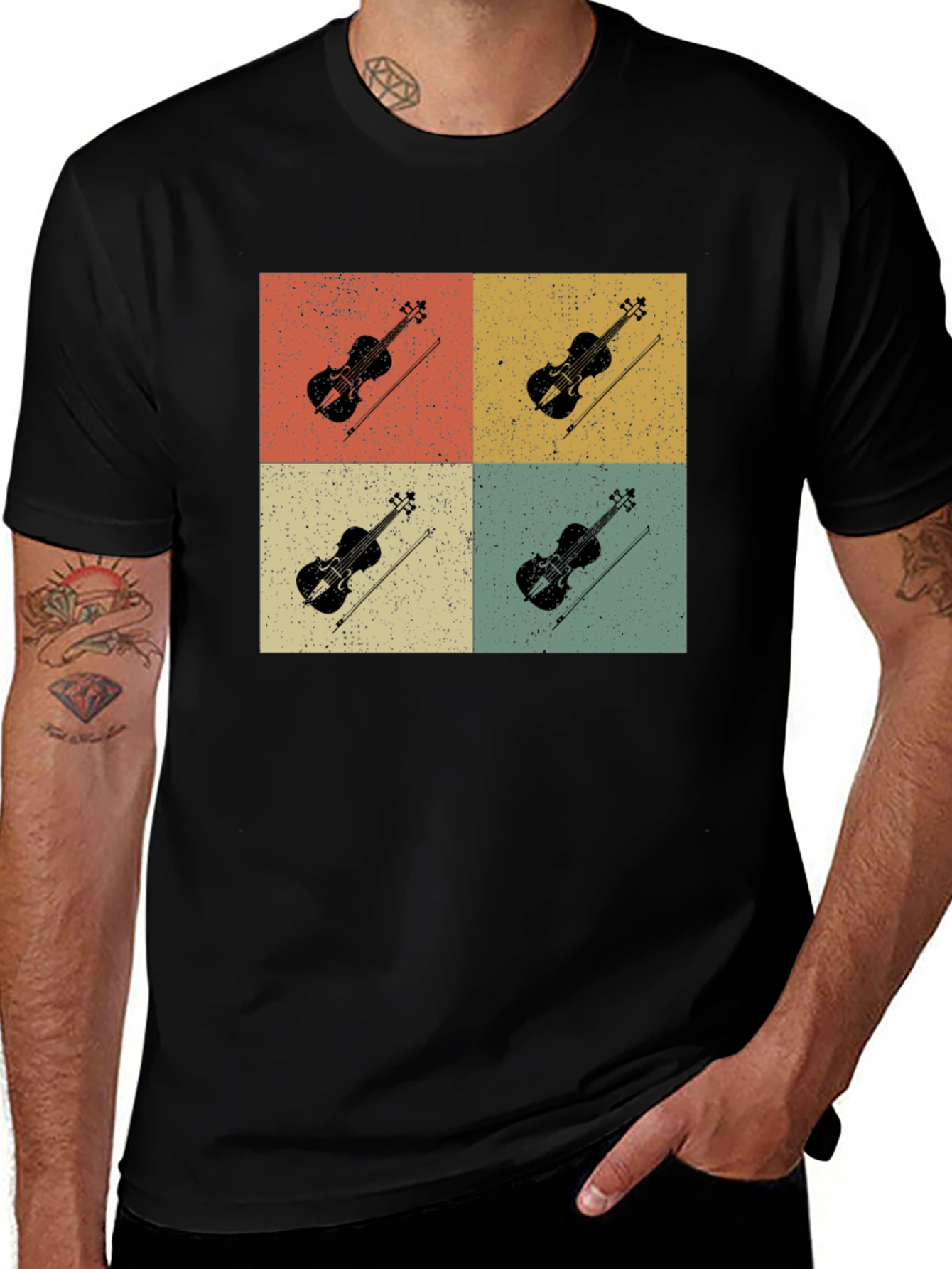 Variant 19 of Vintage Violin Quartet Graphic Tee - Black