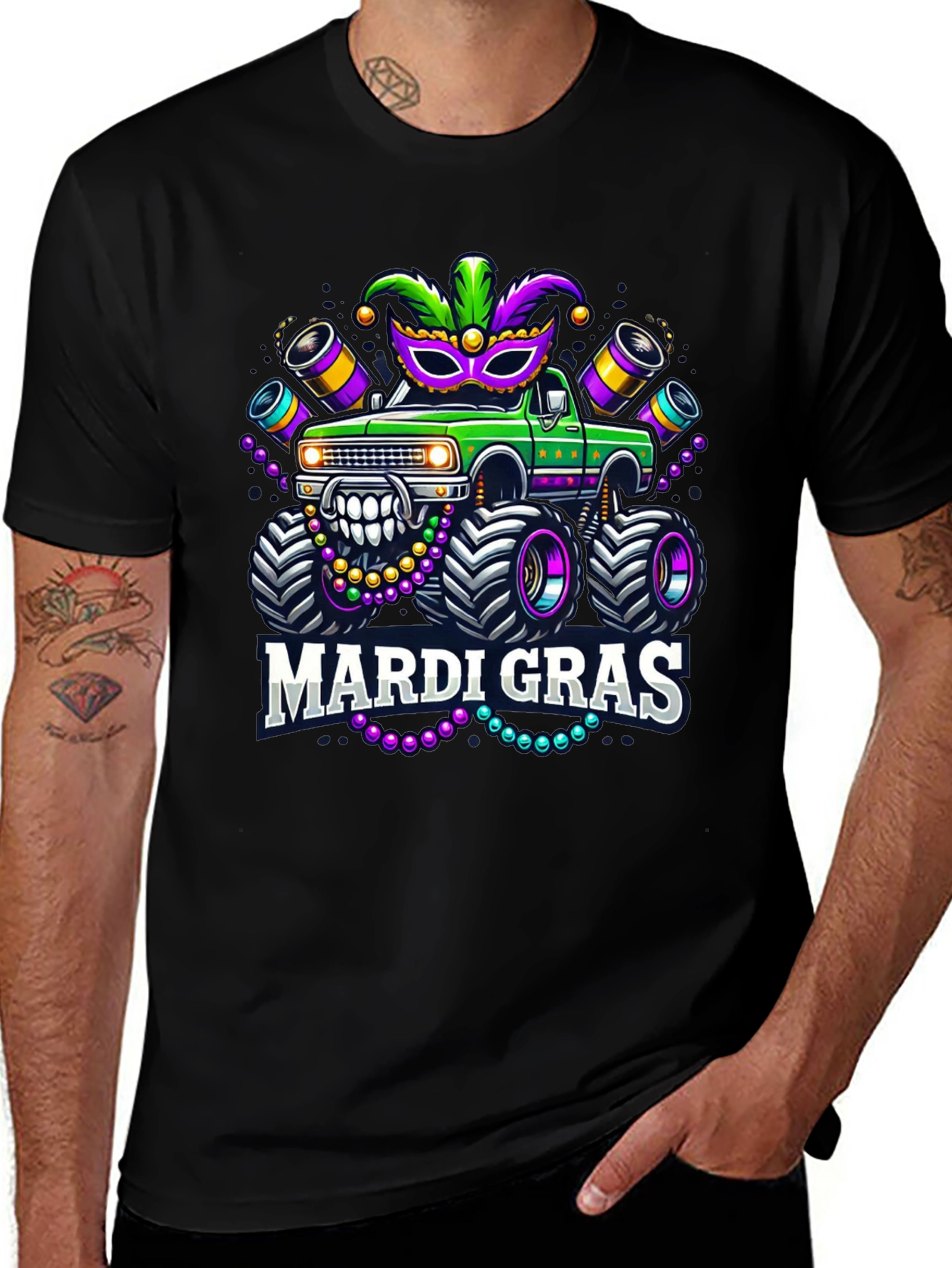 Variant 19 of Mardi Gras Monster Truck Graphic T-Shirt