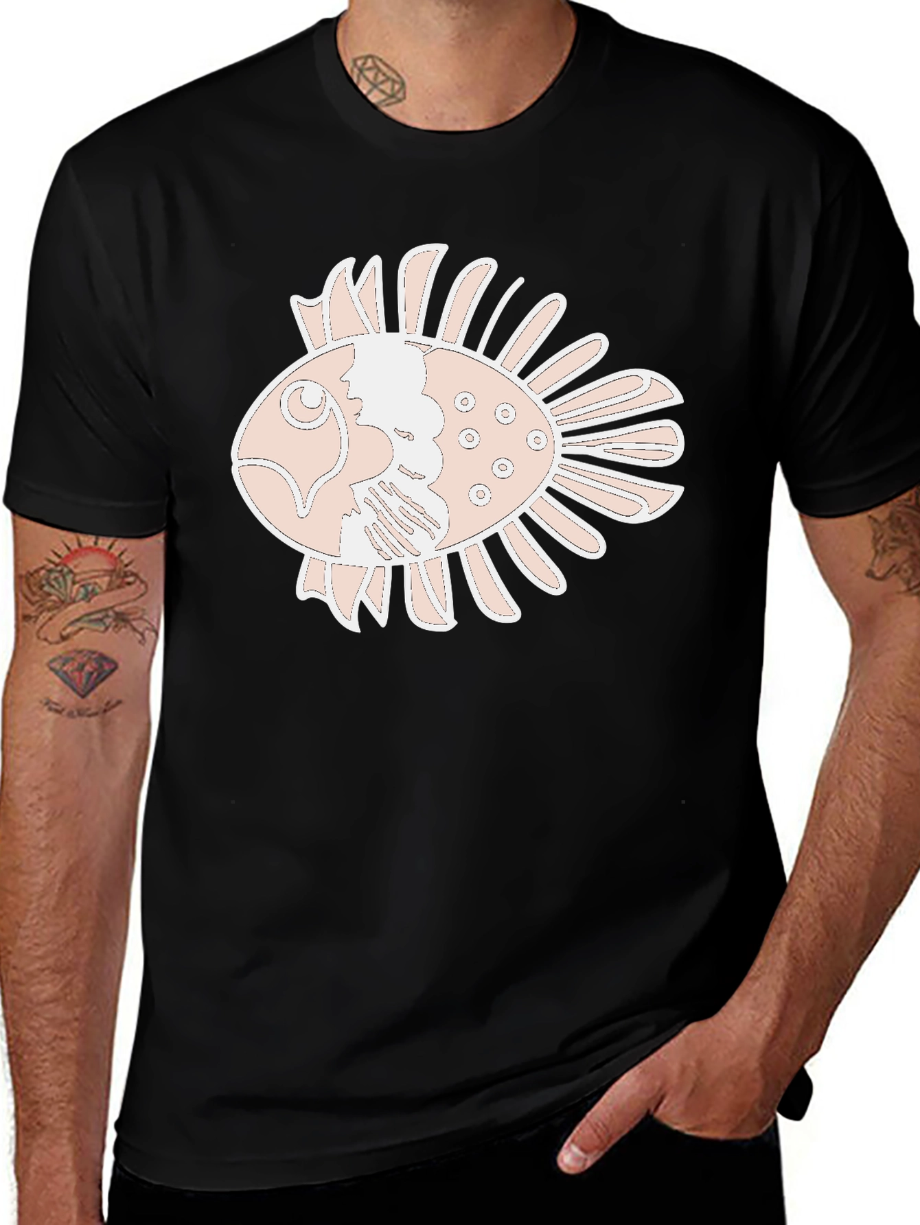 Variant 30 of Graphic Tee: Artistic Fish Print - Comfortable Fit