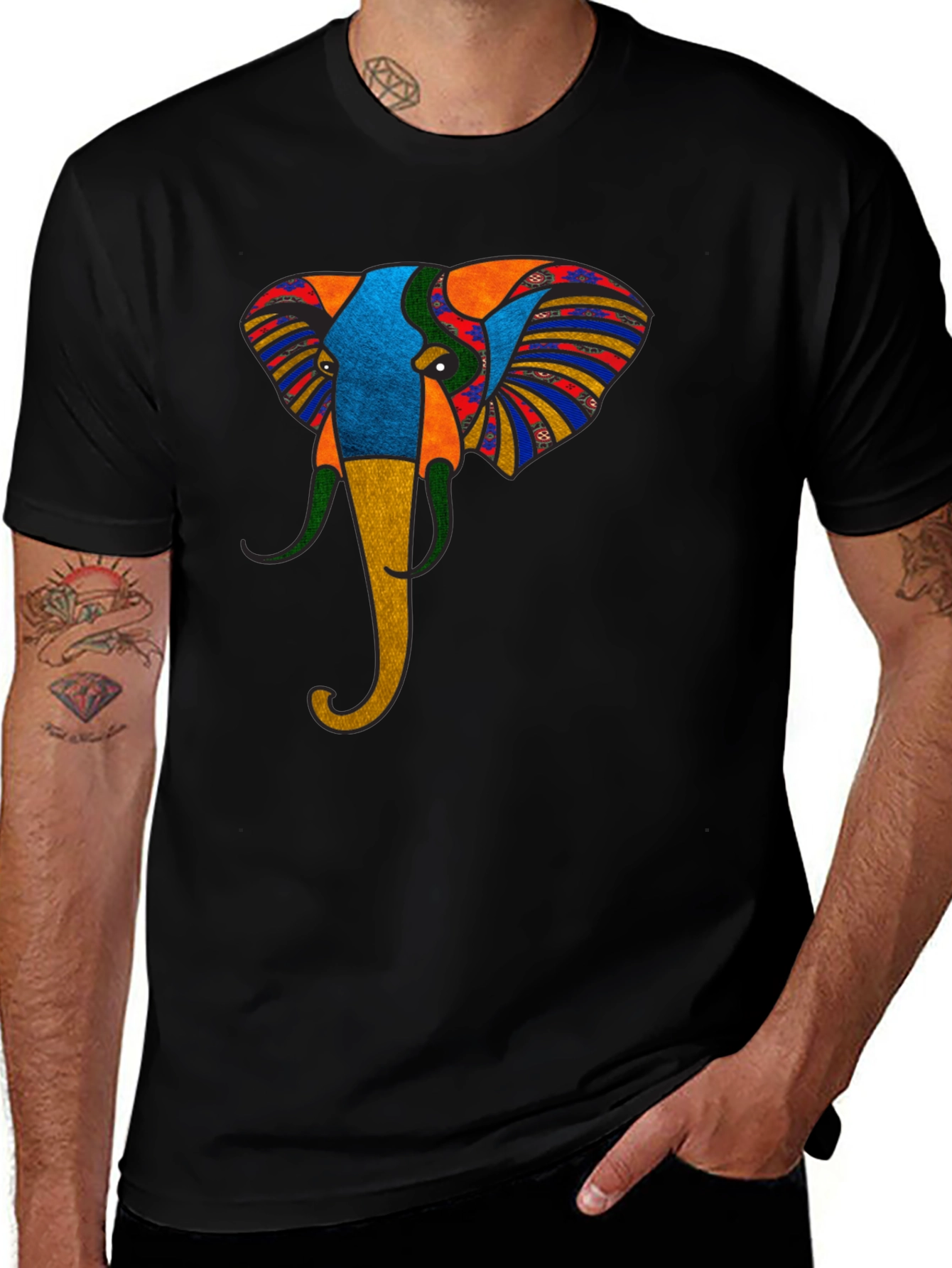 Variant 9 of Colorful Elephant Graphic Tee - Black Unisex T-Shirt