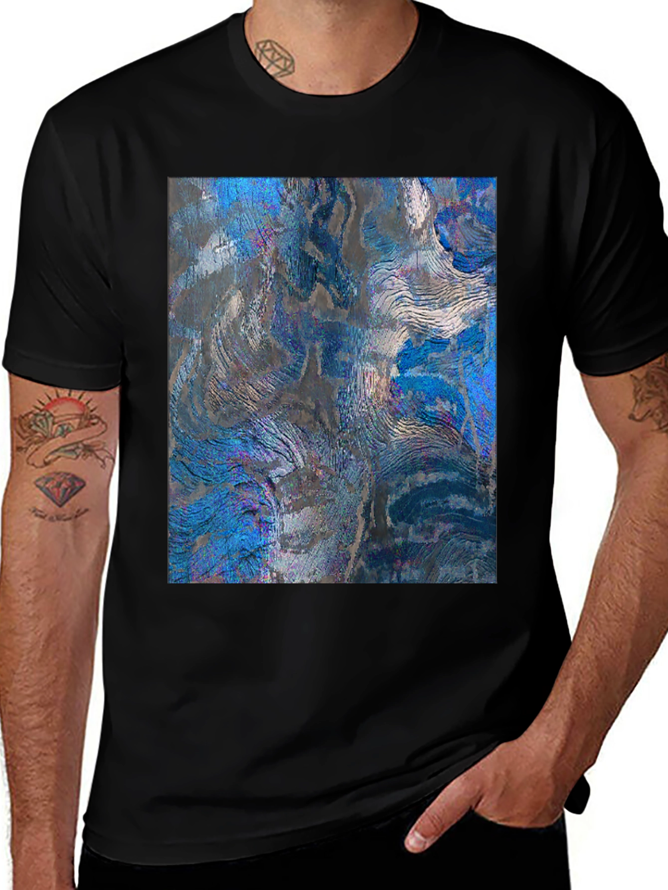 Variant 21 of Abstract Swirl Print Black Crew Neck Tee