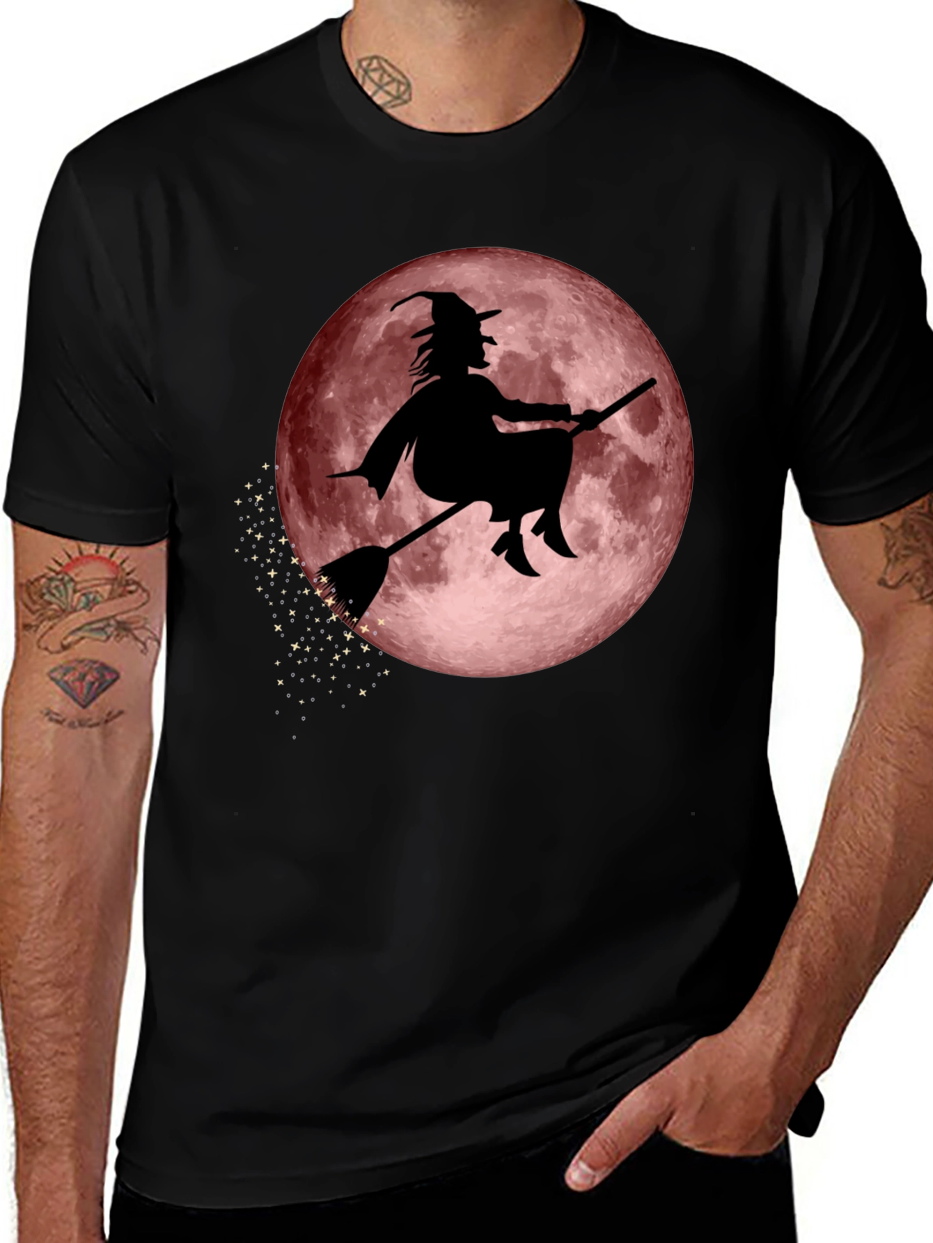 Witch on Moon Graphic Tee - Halloween T-Shirt