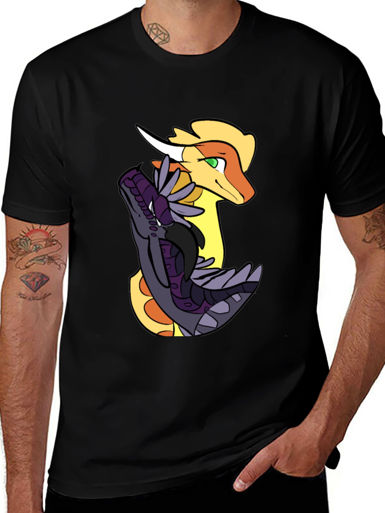 Variant 4 of Dragon Duo Graphic Tee - Black Cotton Shirt