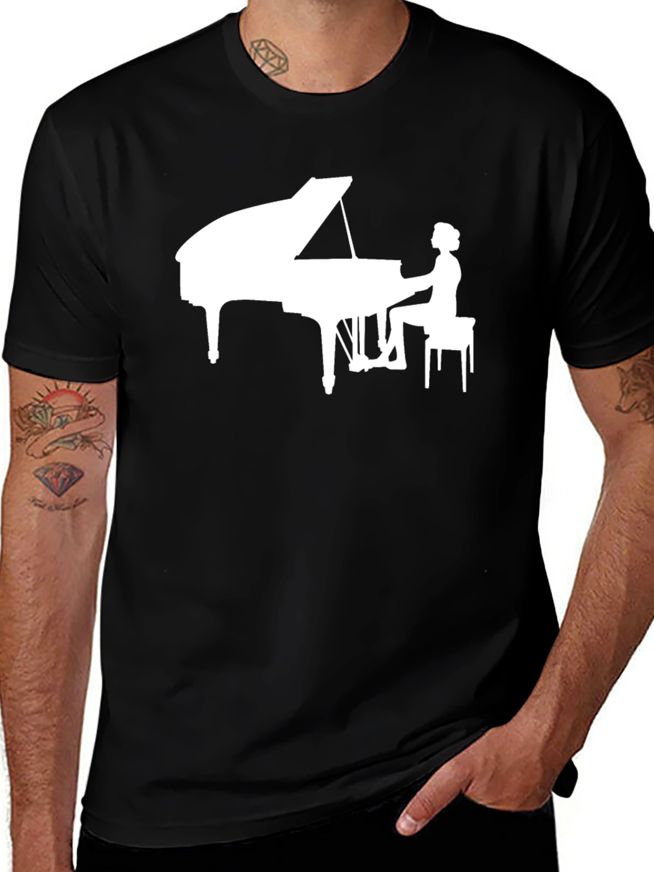 Variant 28 of Piano Player Graphic Tee - Black Cotton T-Shirt