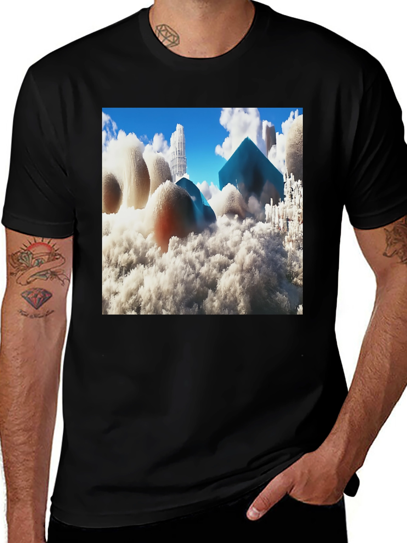 Variant 12 of Abstract Cloudscape Graphic Black Tee