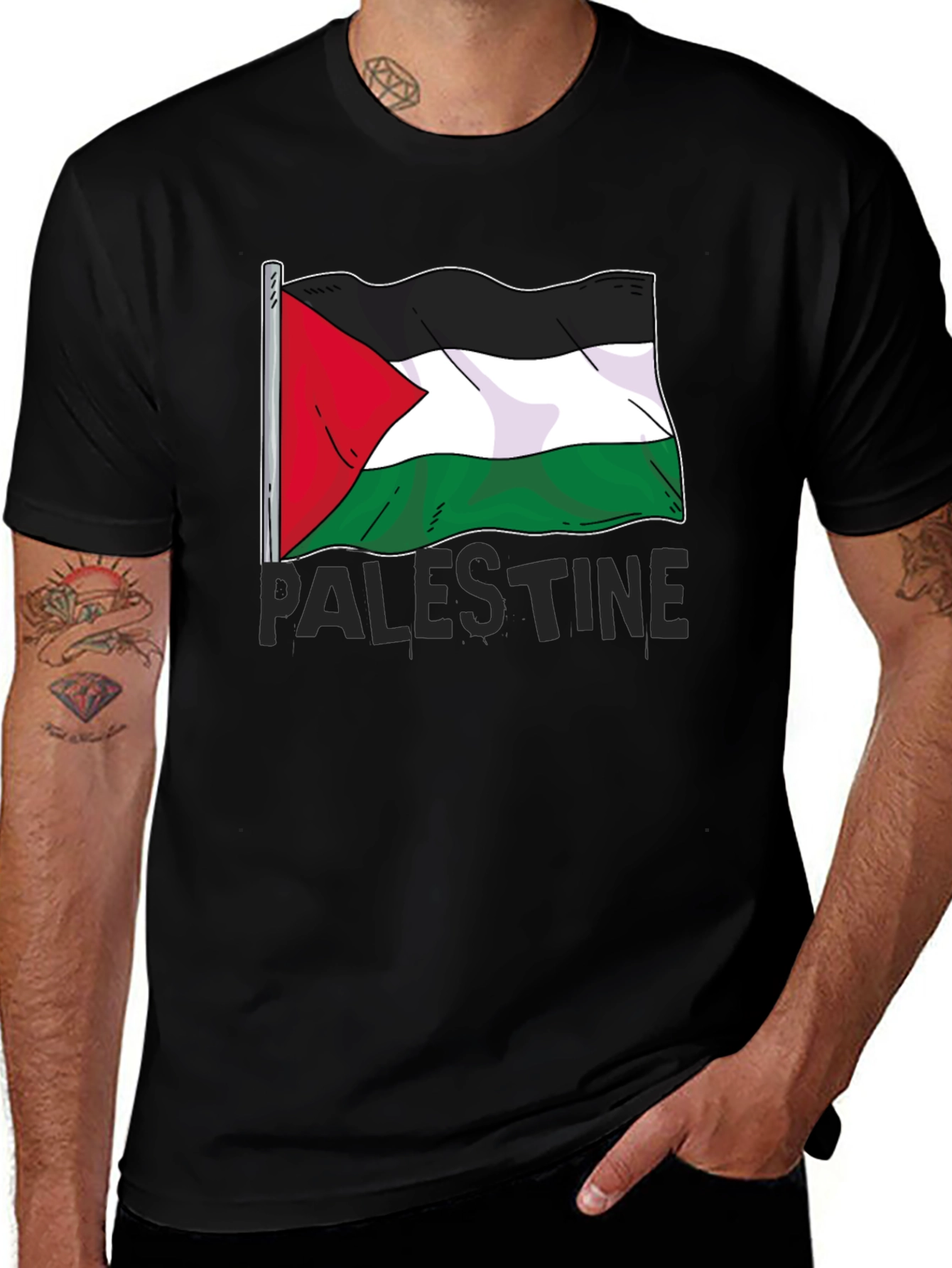 Variant 20 of Palestine Flag Graphic Tee - Men's Black T-Shirt