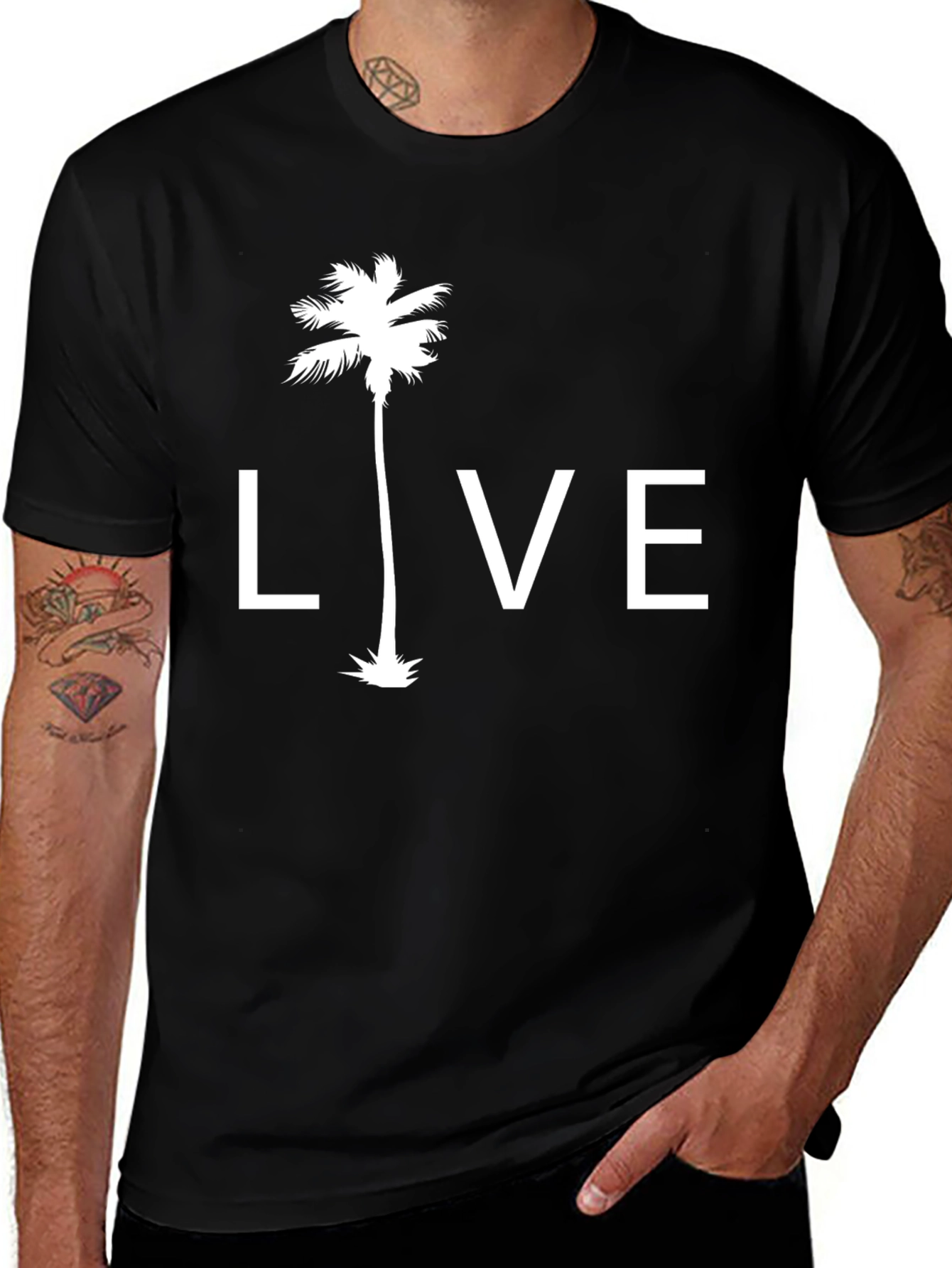 Live Palm Tree Graphic Tee - Men's Black T-Shirt
