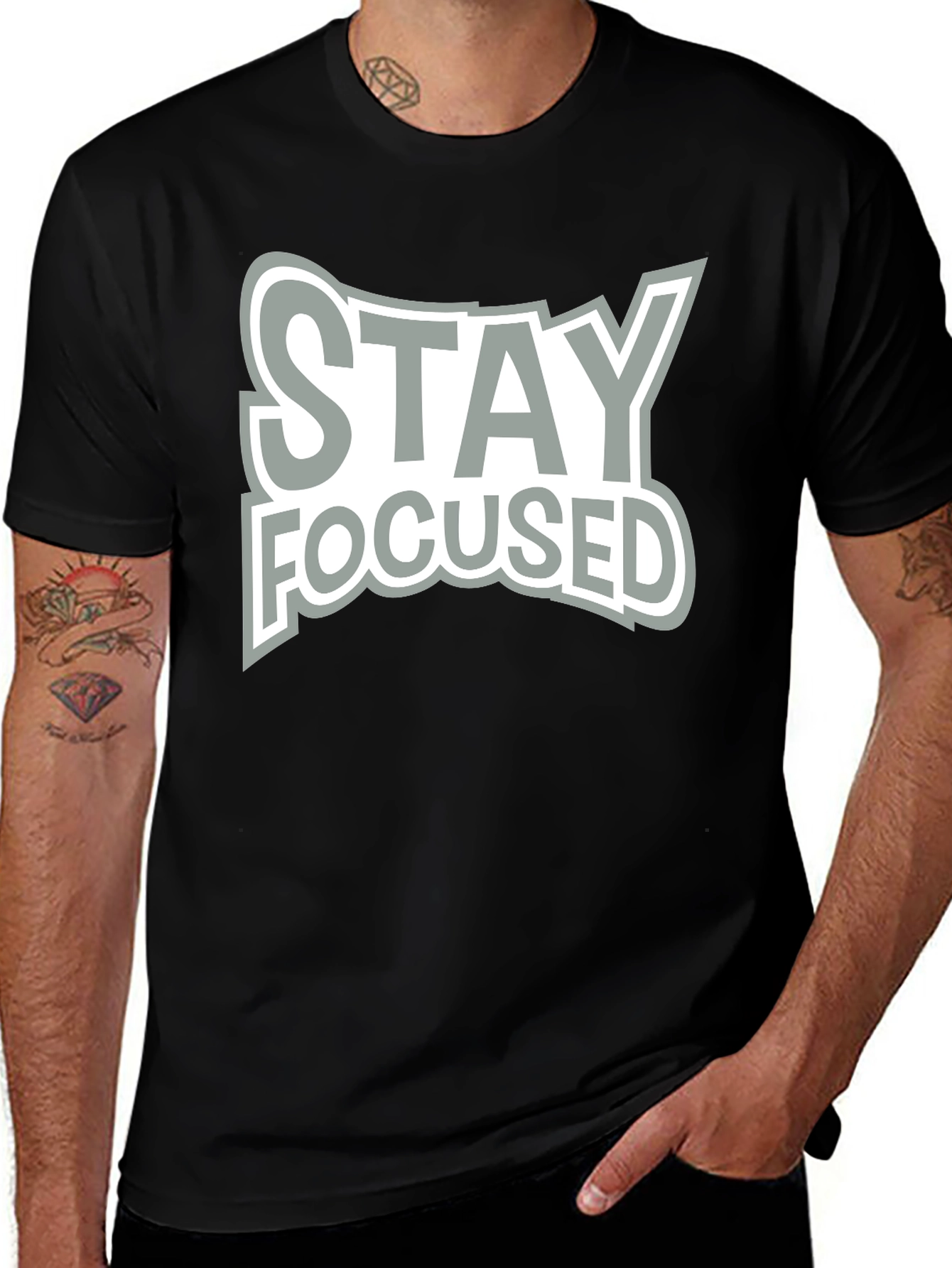 Variant 19 of Stay Focused Graphic Black T-Shirt