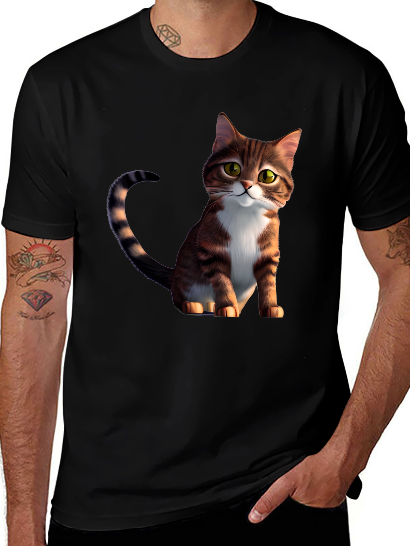 Variant 24 of Cartoon Cat Graphic Black T-Shirt