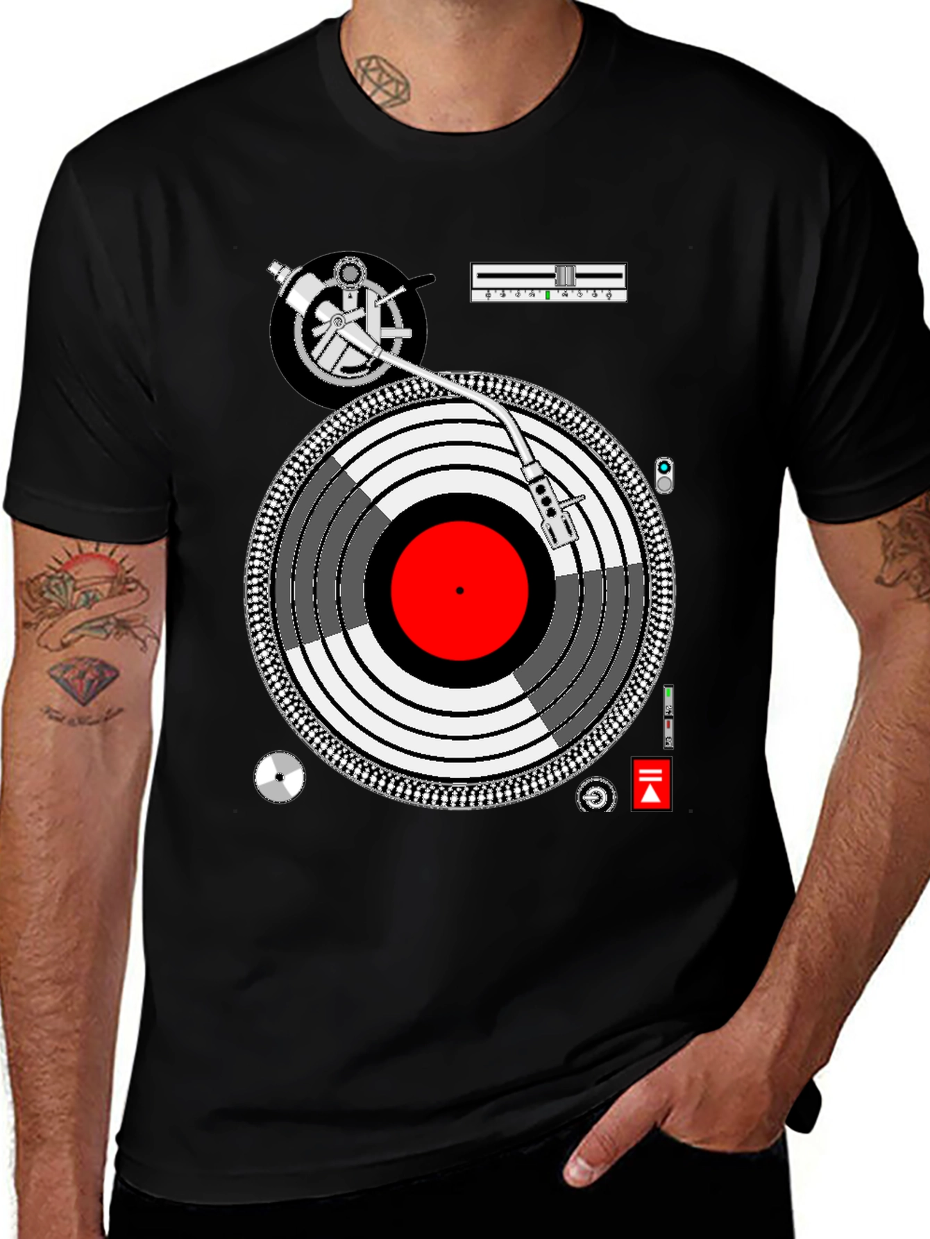 Variant 13 of DJ Turntable Graphic Tee - Music Lover's Black T-Shirt