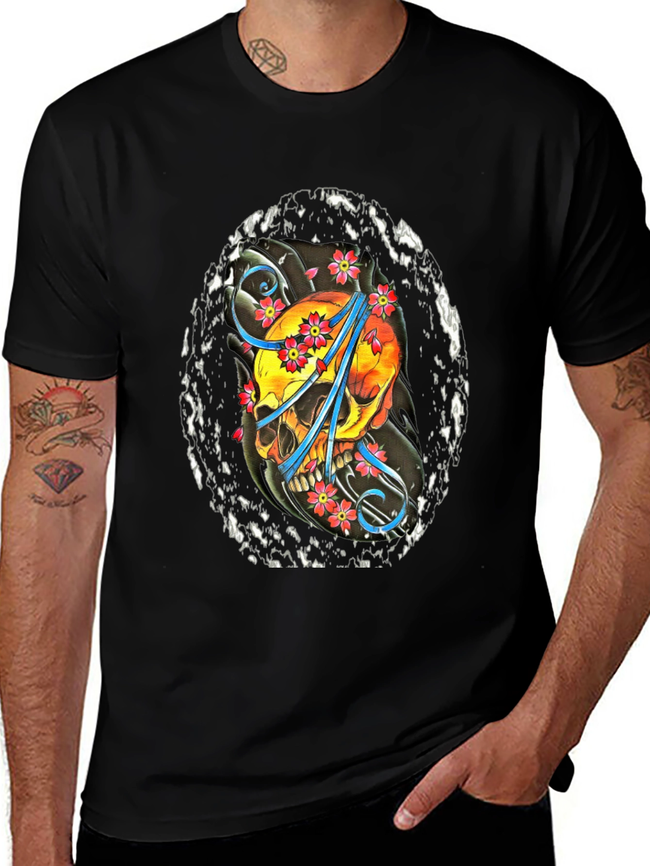 Variant 30 of Skull & Flowers Graphic T-Shirt - Stylish Cotton Tee