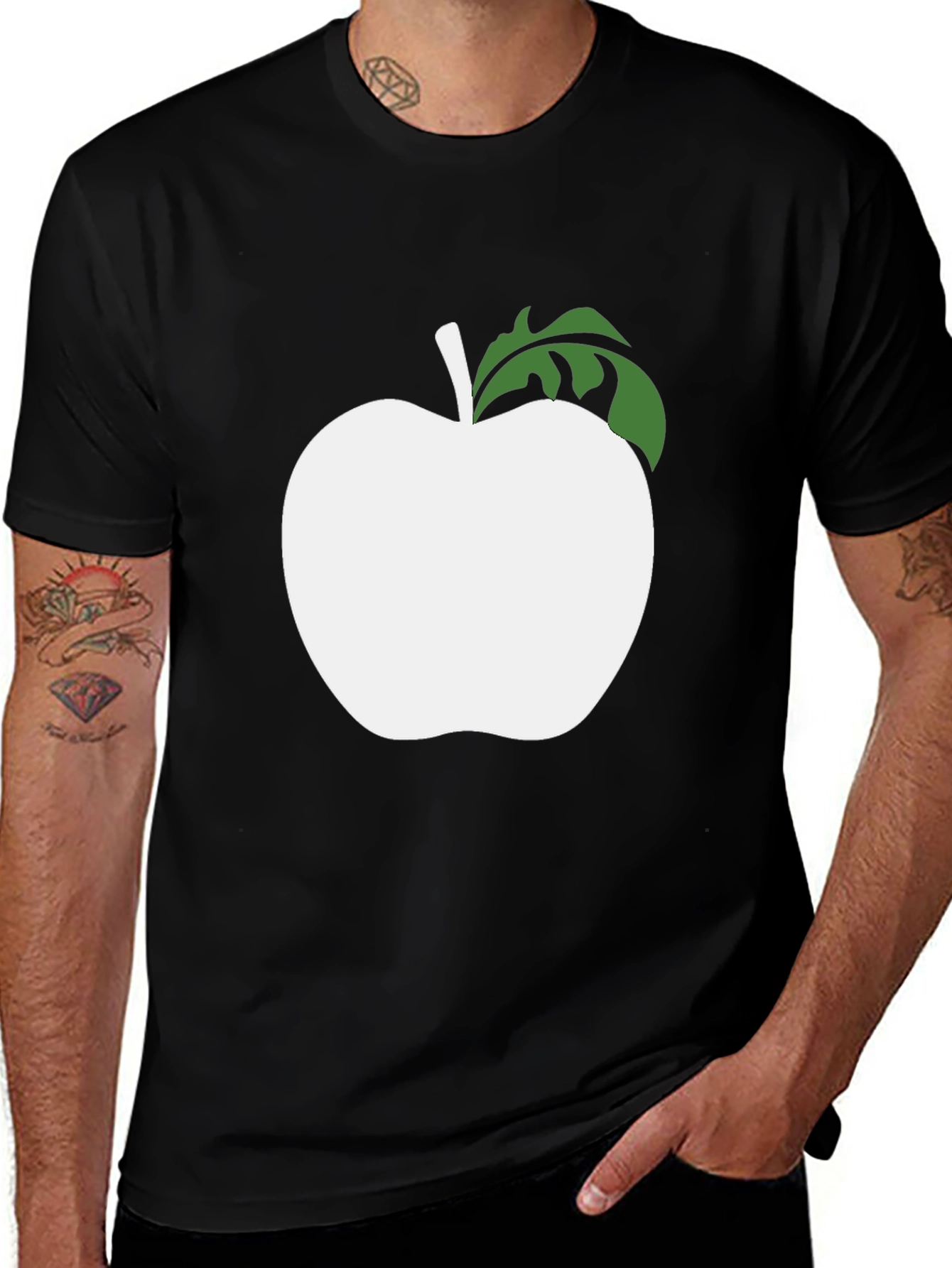 Variant 21 of Apple Graphic Tee - Modern Black Cotton Shirt
