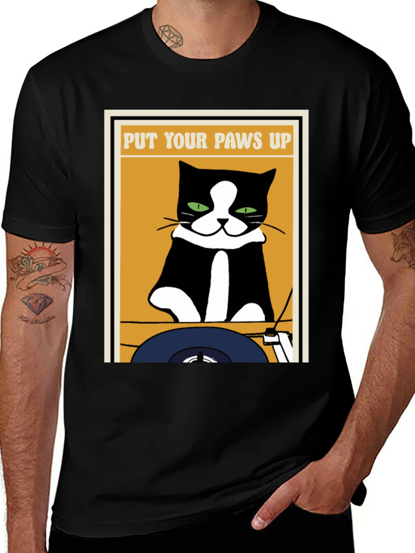 Variant 17 of DJ Cat T-Shirt: Put Your Paws Up!
