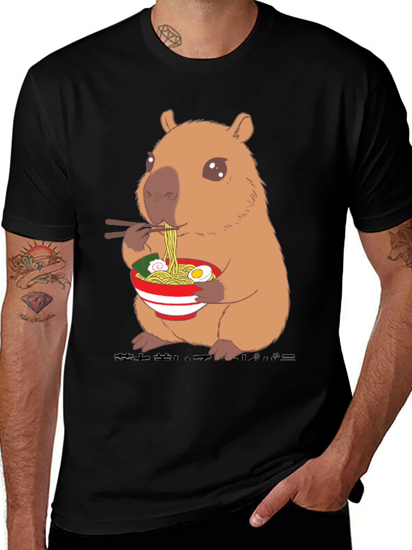Variant 4 of Capybara Ramen T-Shirt - Cute Cartoon Design