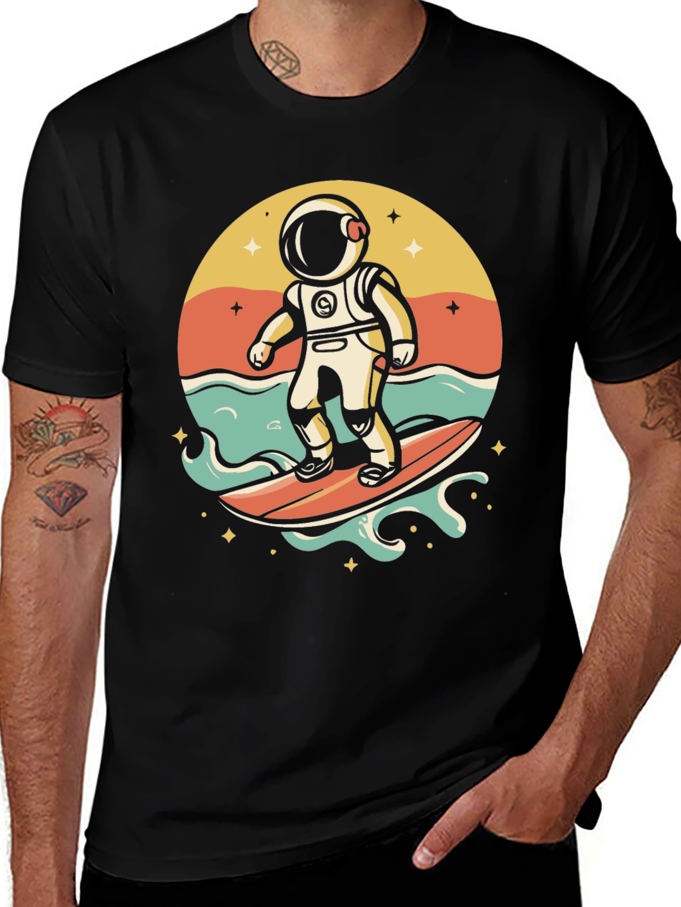 Variant 18 of Surfing Astronaut Graphic T-Shirt - Space Adventure Tee