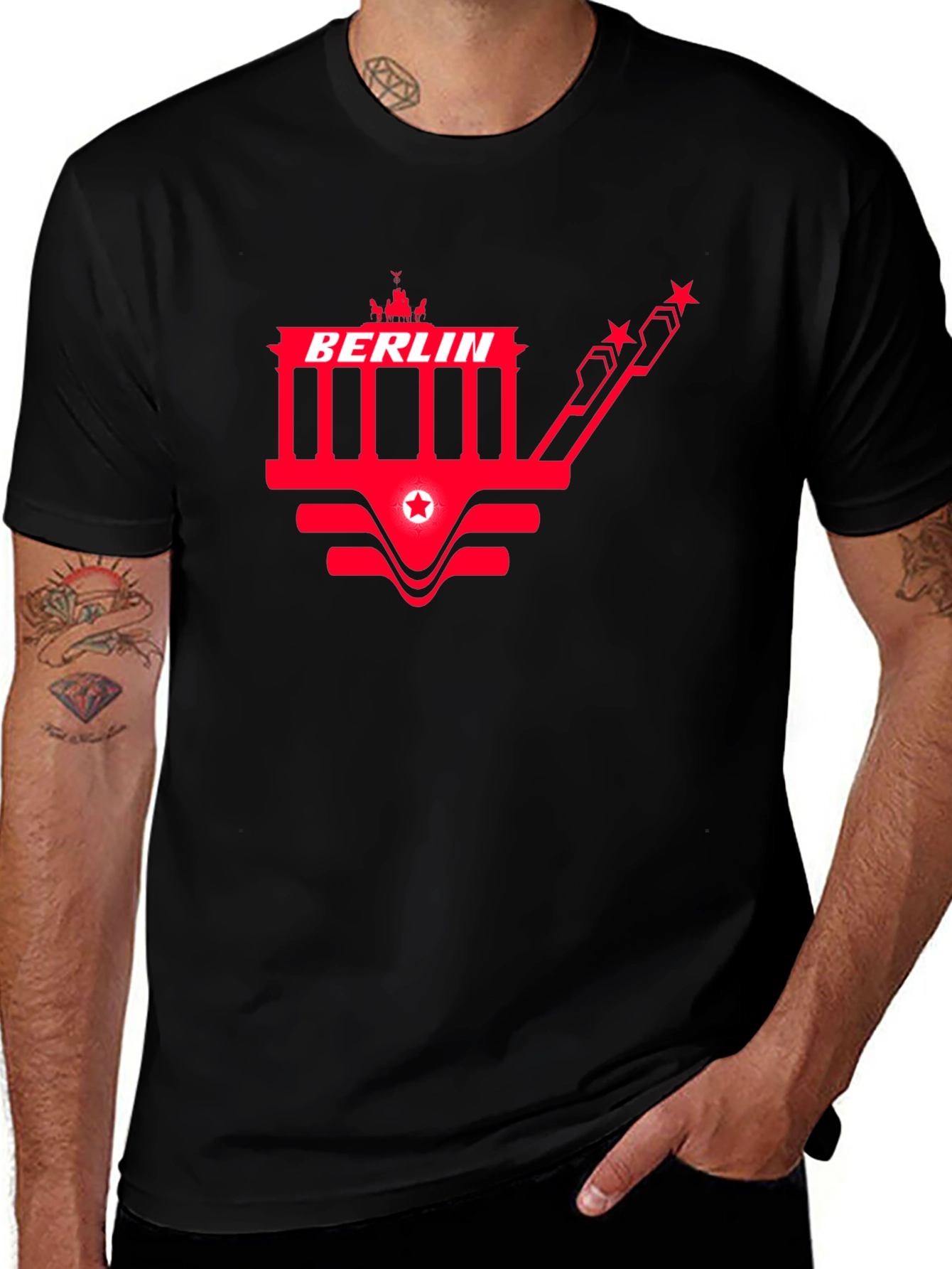 Berlin Red Graphic Print Black T-Shirt