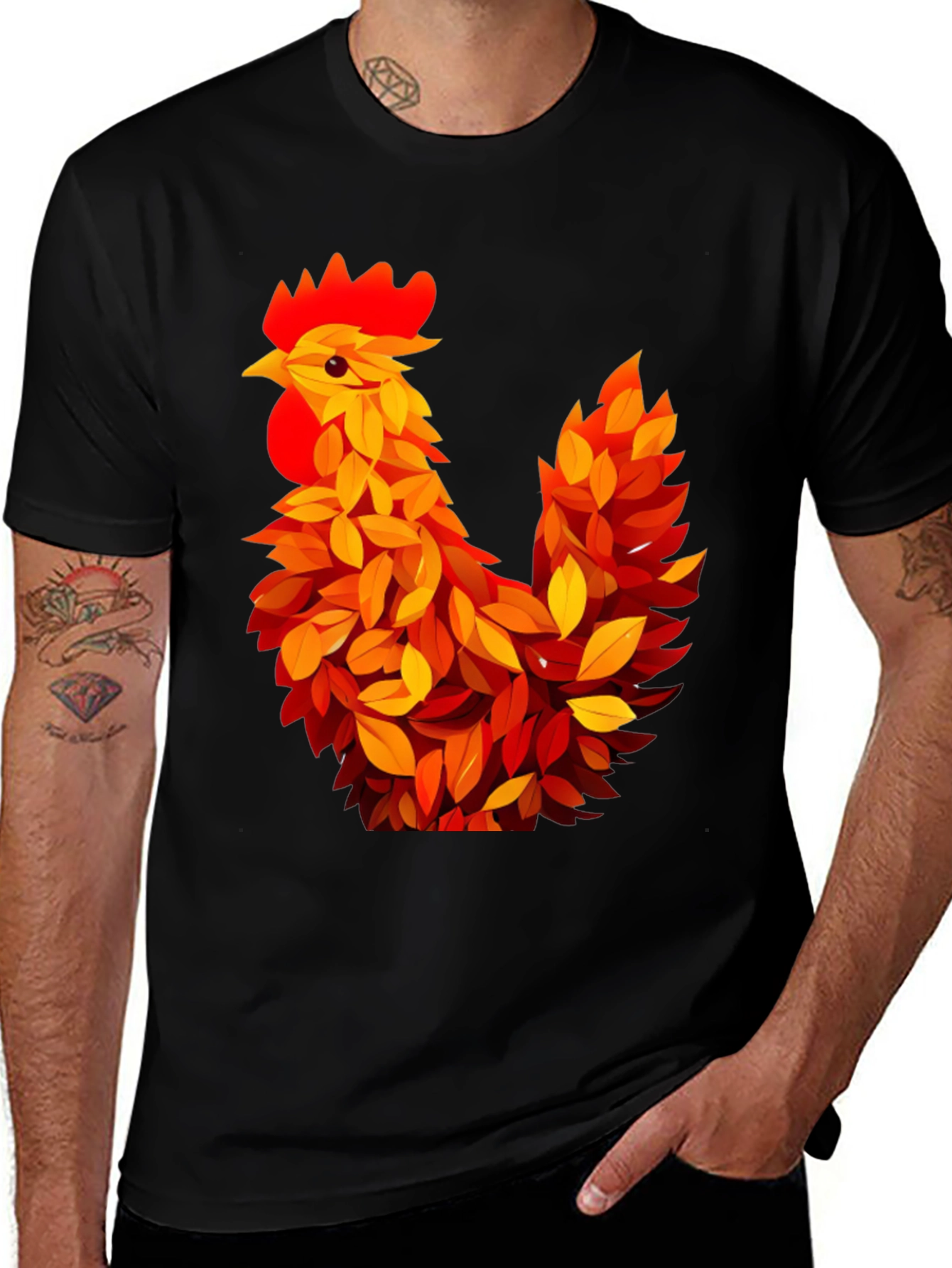 Variant 8 of Autumn Rooster Graphic Tee - Black