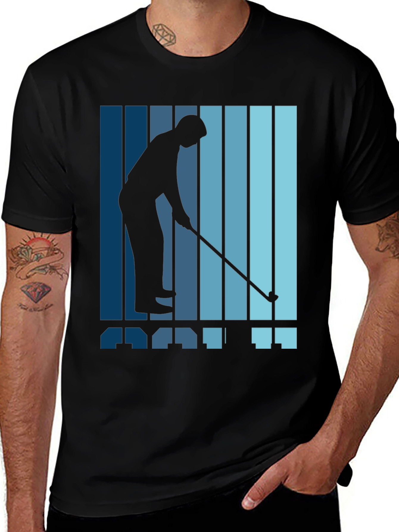 Variant 18 of Golf Silhouette Graphic Tee - Retro Striped Design
