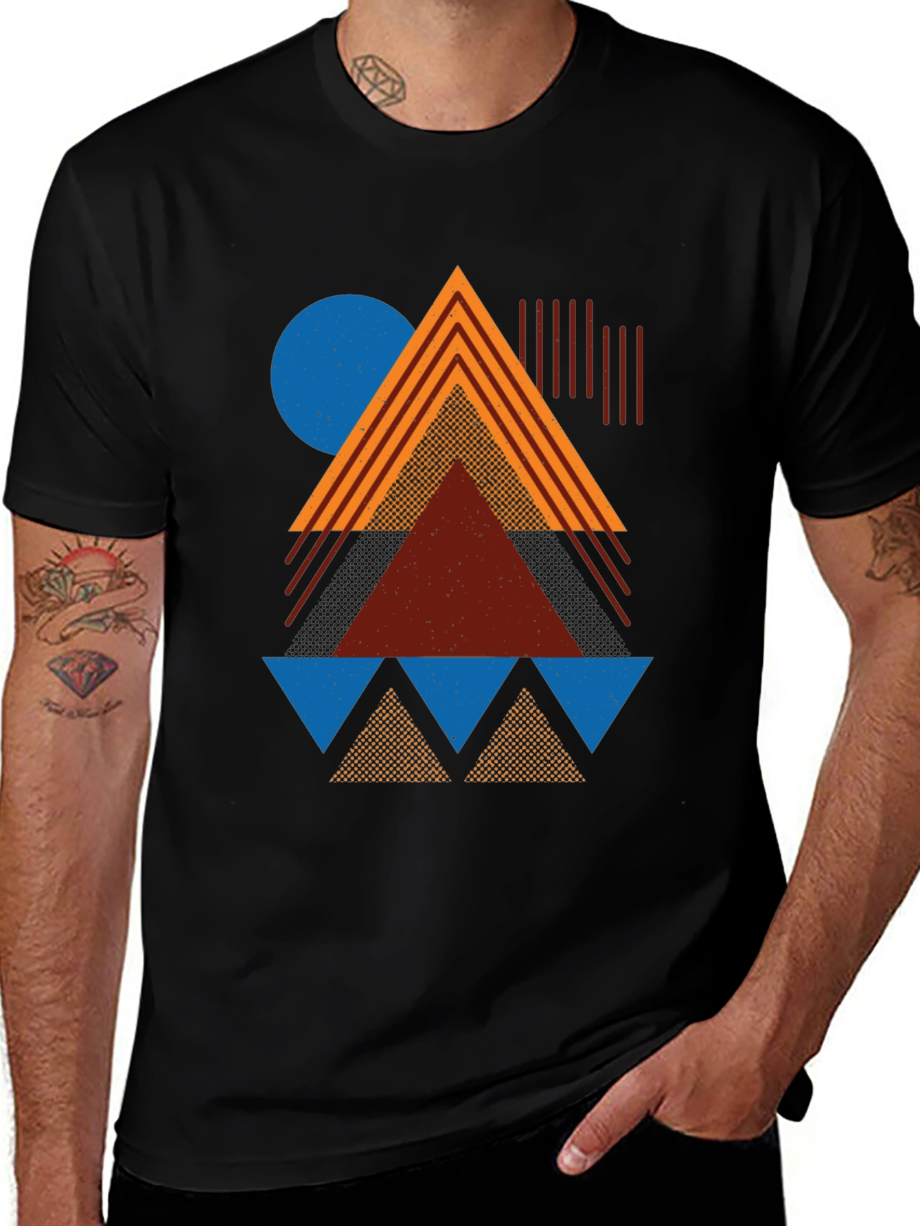 Black Geometric Pattern Graphic Tee - Modern Art Shirt main image