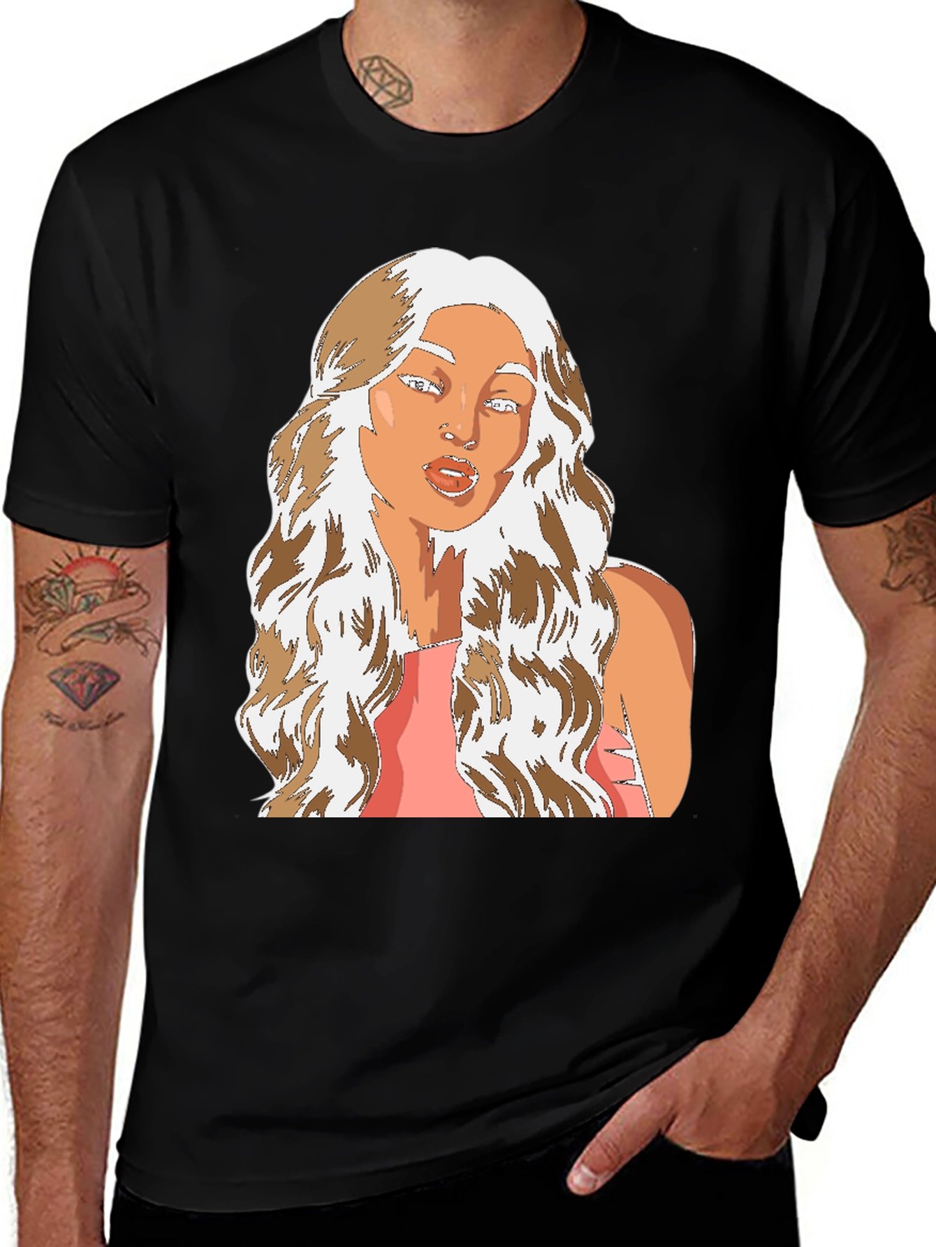 Variant 15 of Cartoon Woman Graphic Tee - Black