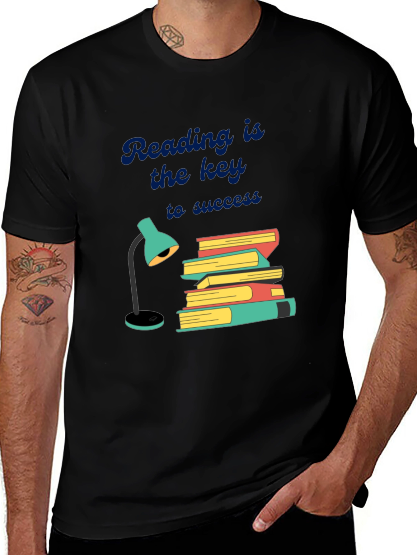 Variant 12 of Reading is Key T-Shirt - Books & Desk Lamp Design
