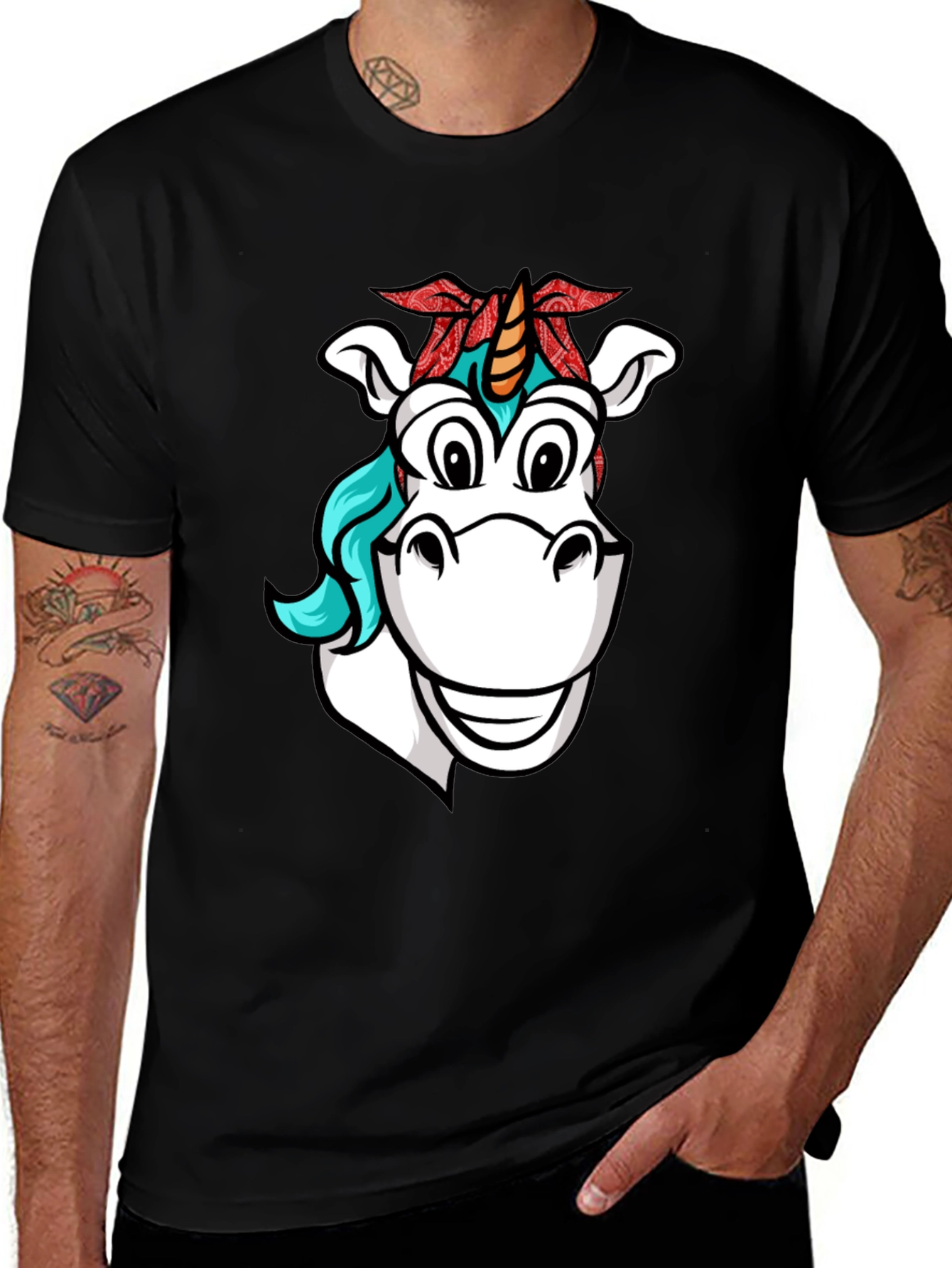 Variant 14 of Unicorn Cartoon Graphic Tee - Men's Black T-Shirt