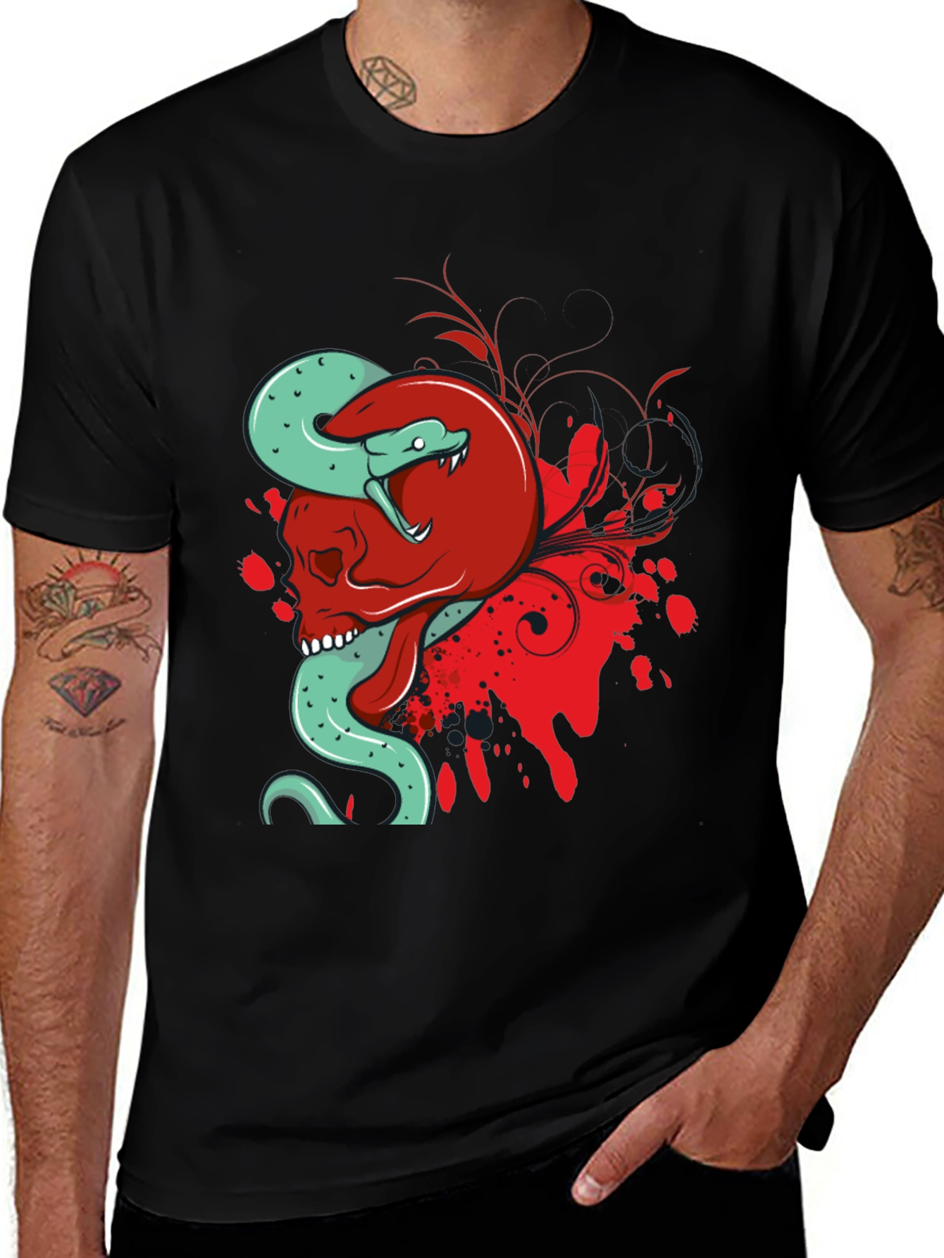 Variant 23 of Skull & Snake Graphic Tee - Edgy Design