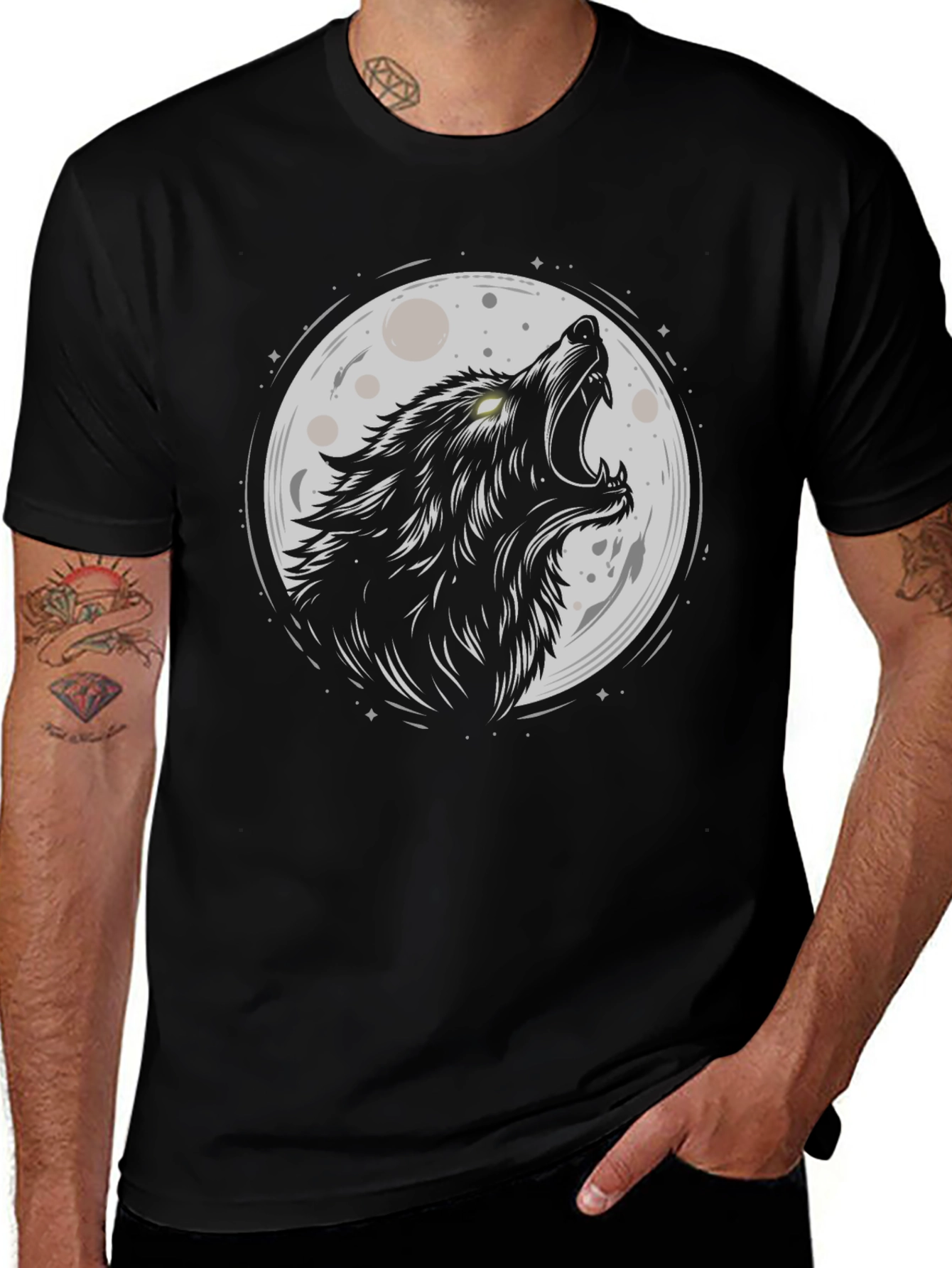 Variant 9 of Wolf Moon Graphic Tee - Black Cotton Blend