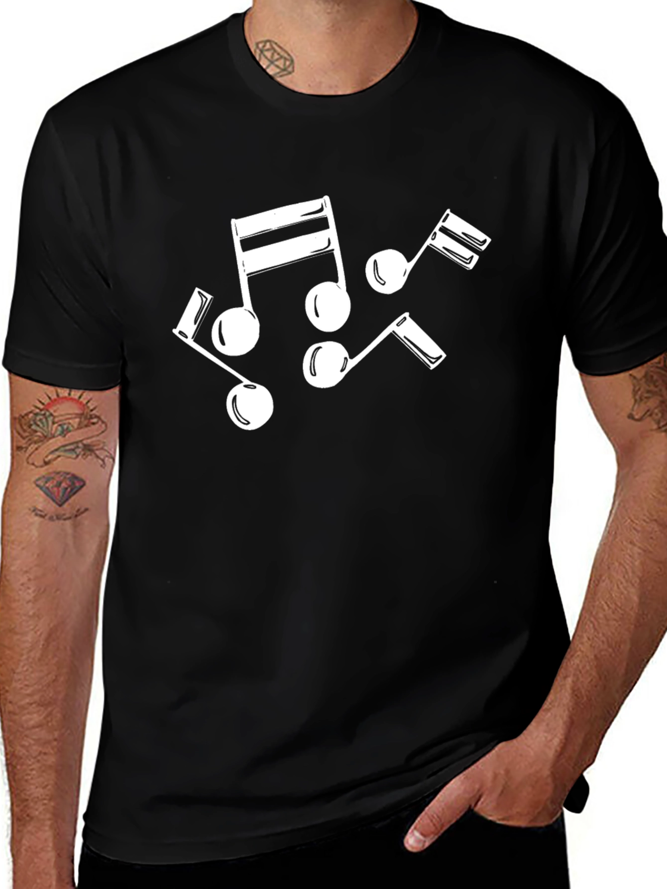 Variant 2 of Musical Notes Graphic Tee - Black Cotton T-Shirt