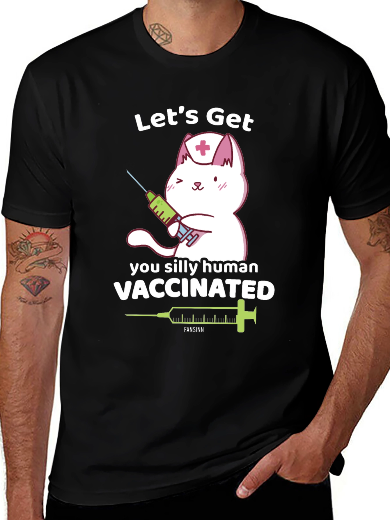 Variant 30 of Funny Vaccinated Cat T-Shirt