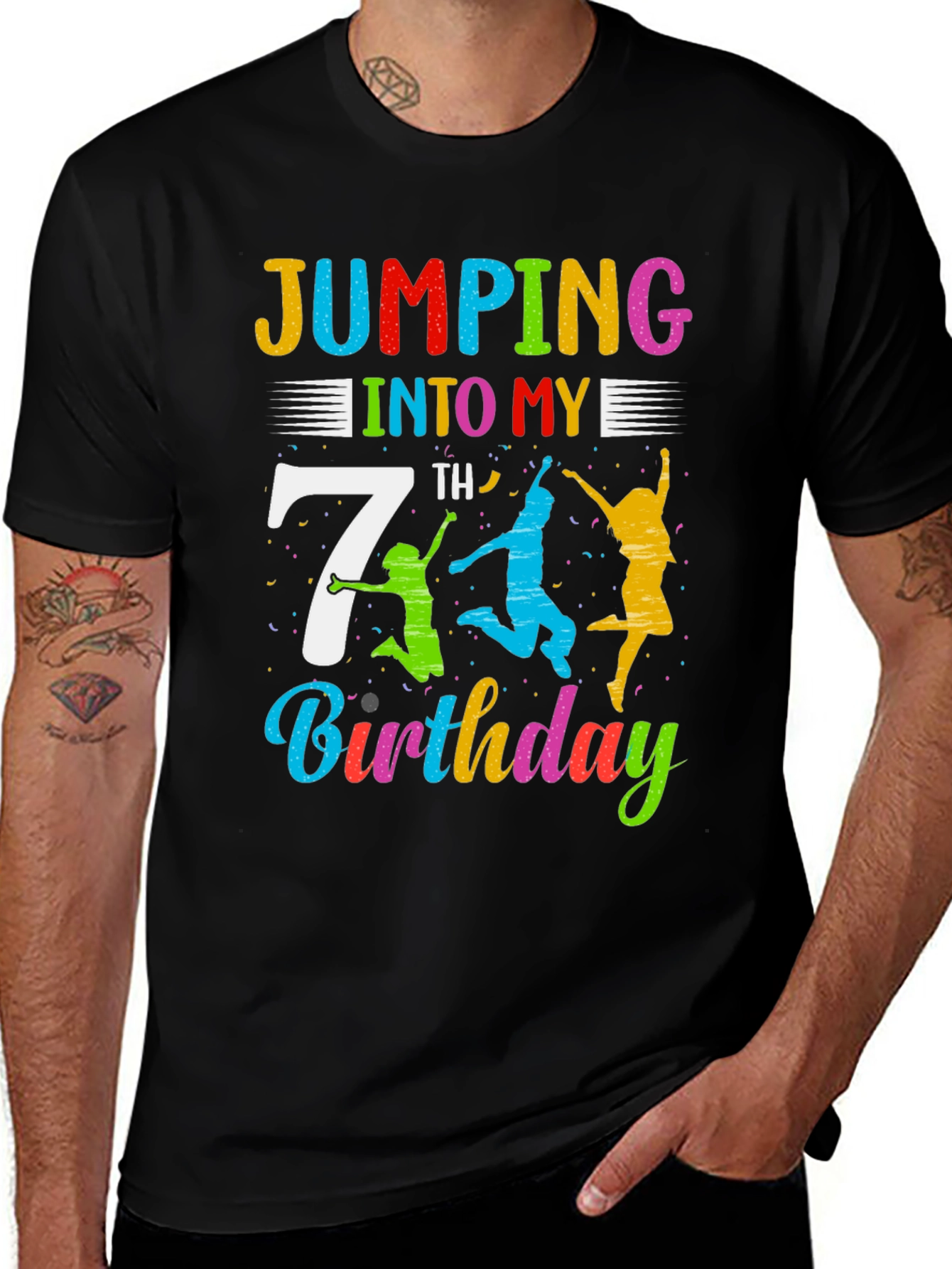 Jumping into My 7th Birthday T-Shirt - Colorful Fun Design
