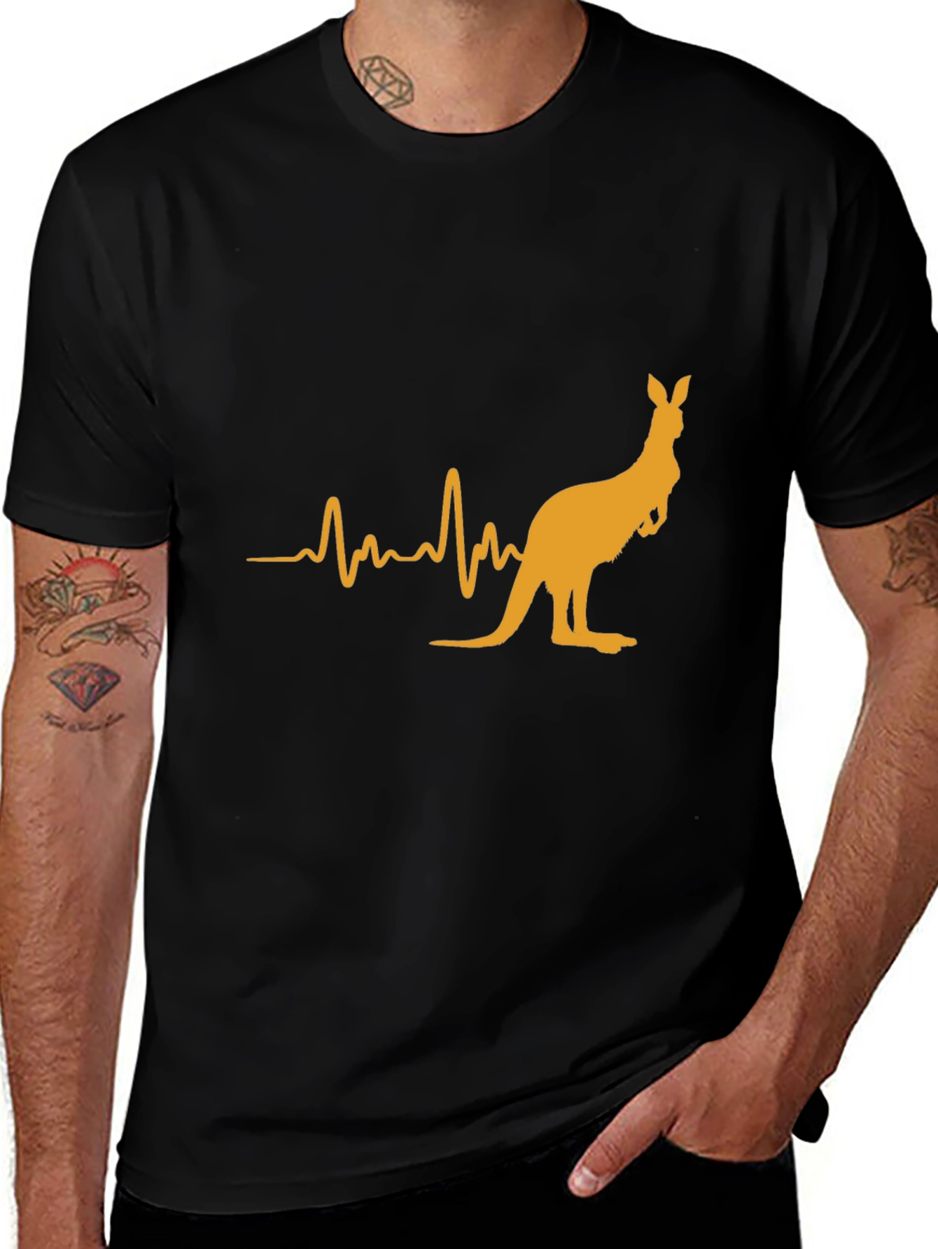 Variant 6 of Kangaroo Heartbeat Graphic Tee - Casual Black T-Shirt