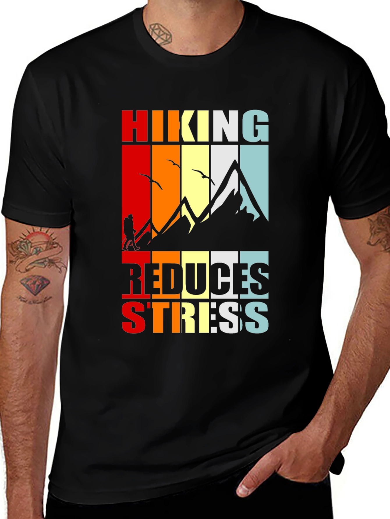 Variant 28 of Hiking Reduces Stress Graphic T-Shirt