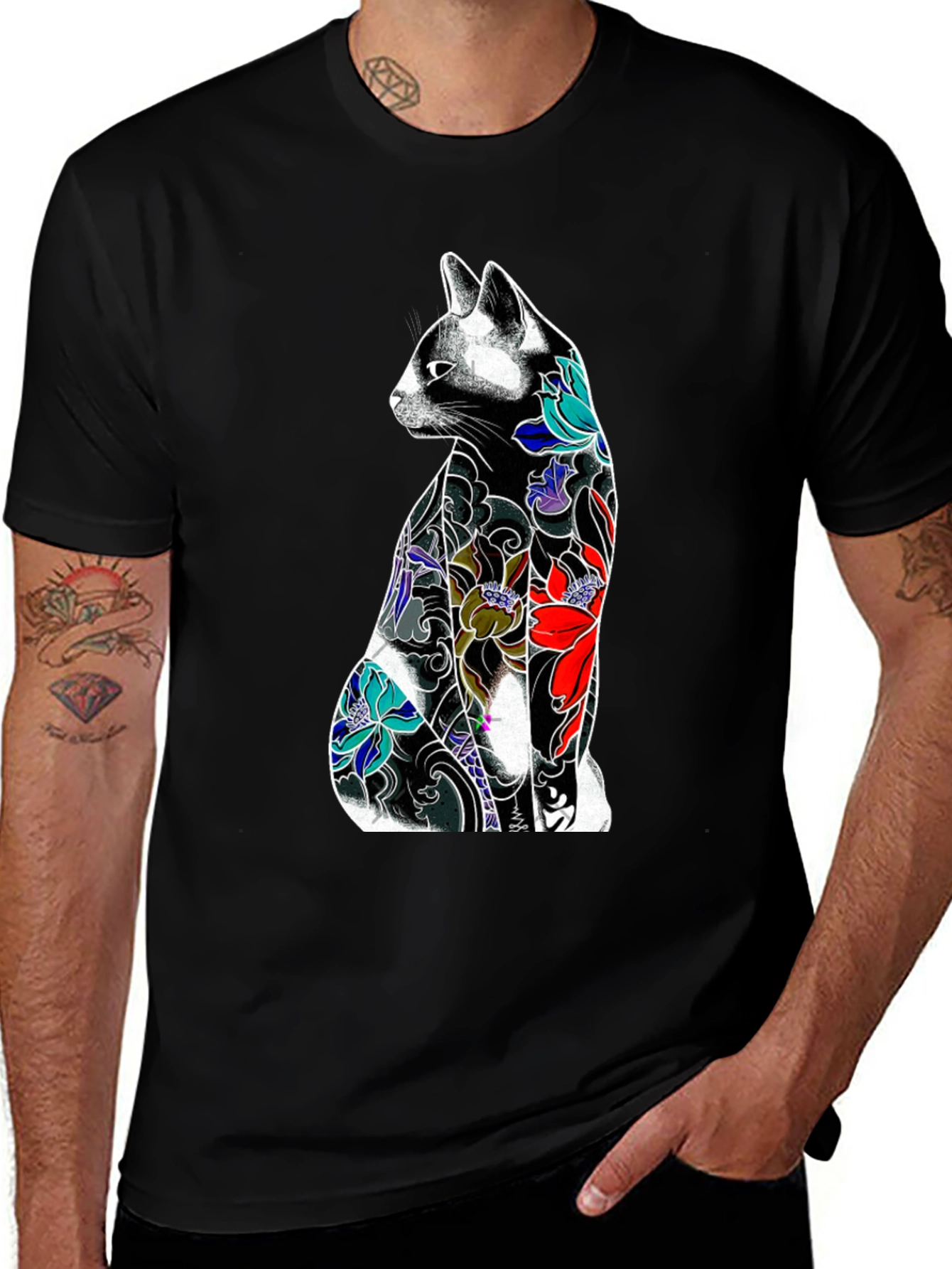 Variant 10 of Tattoo Cat Graphic Tee - Unique Style