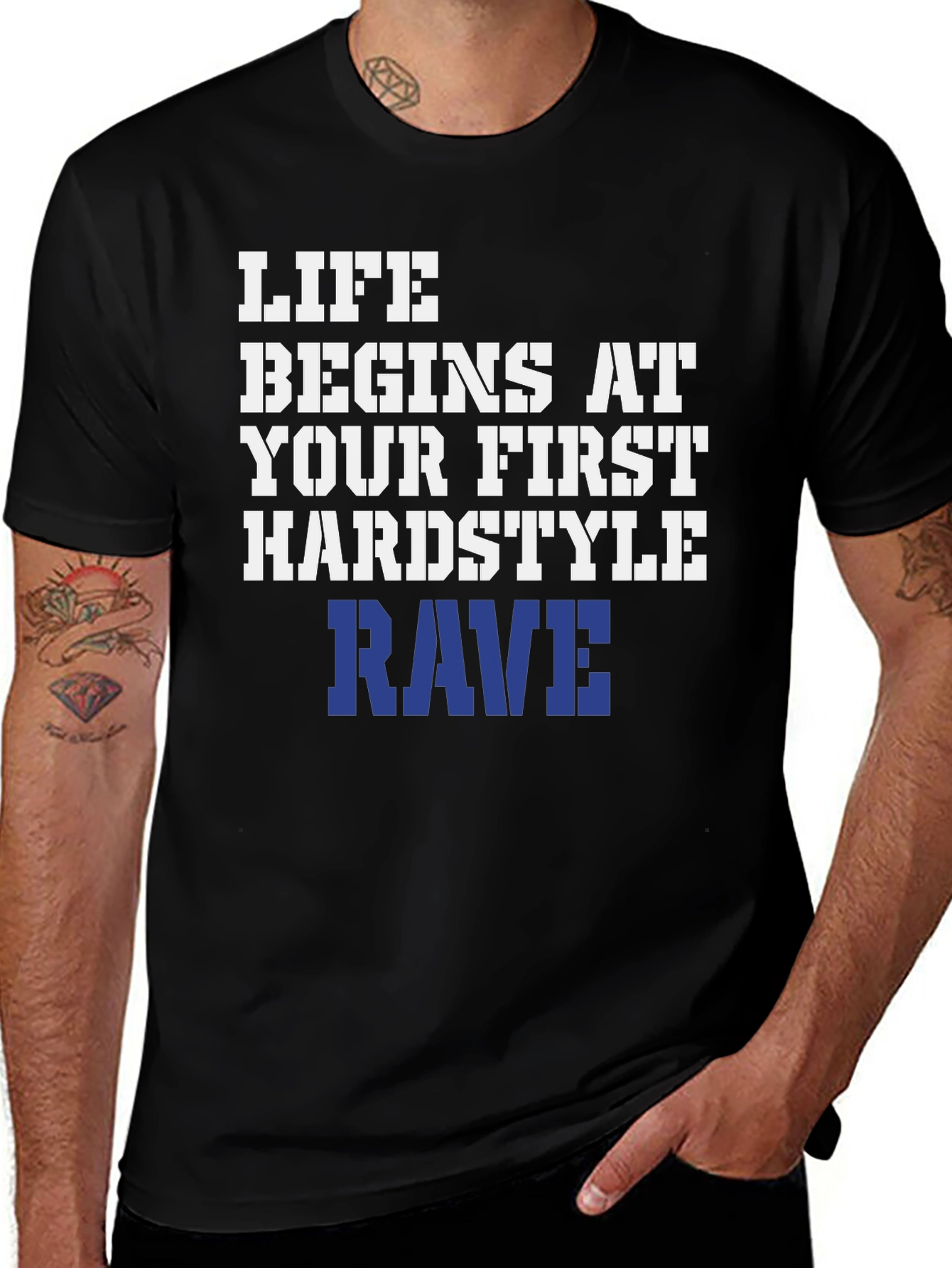 Variant 13 of Life Begins at Your First Hardstyle Rave T-Shirt