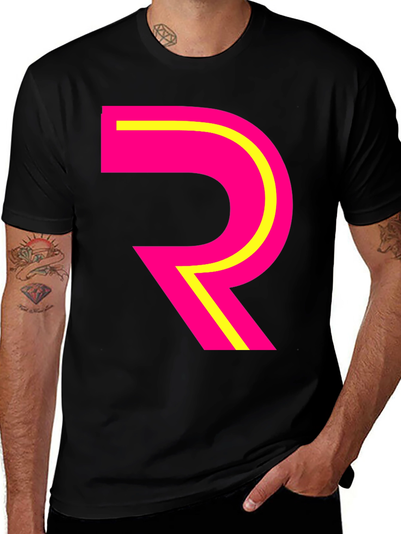 Variant 20 of Bold "R" Graphic Black T-Shirt