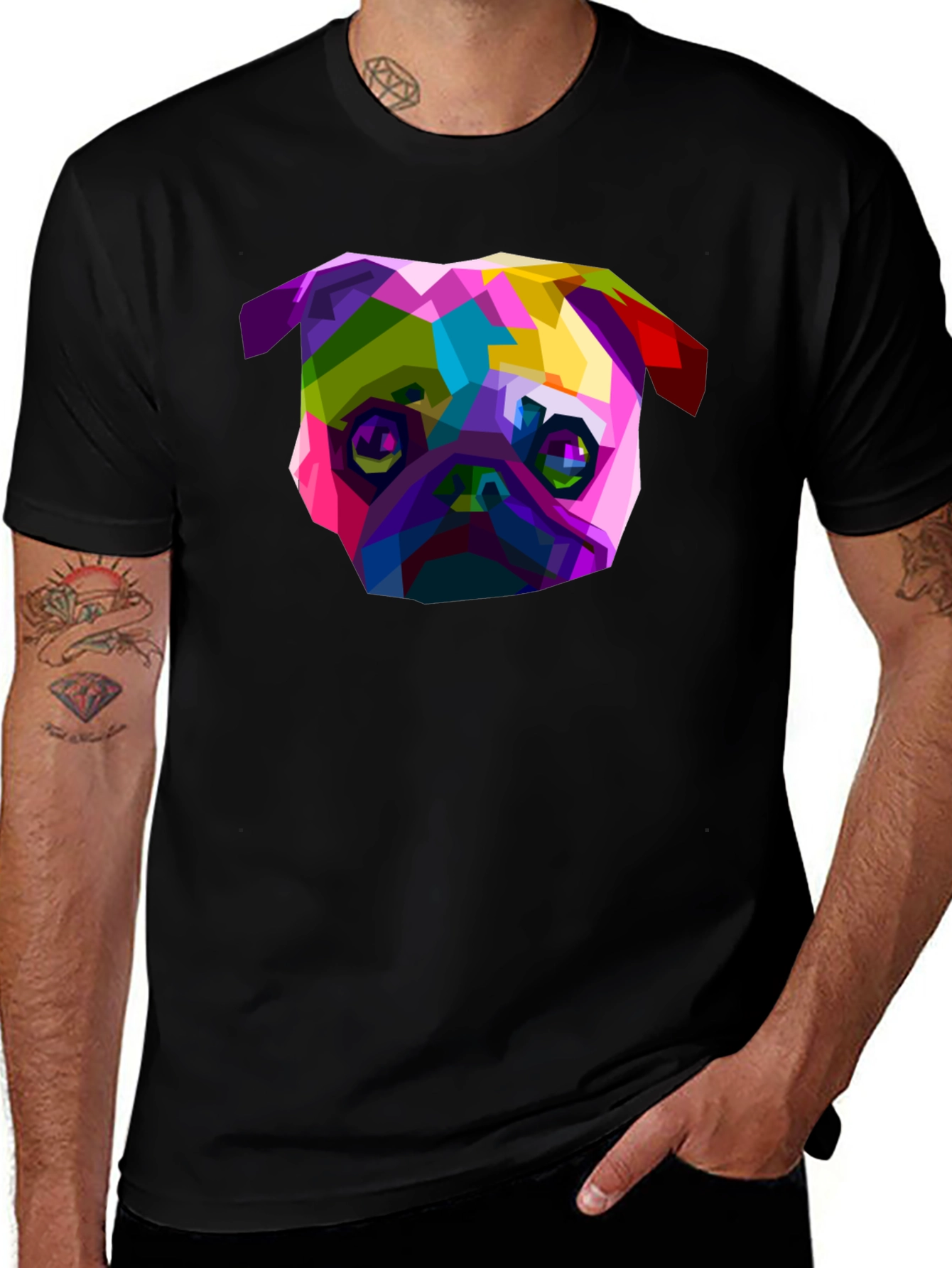 Black Geometric Pug Graphic Tee - Bold Style main image