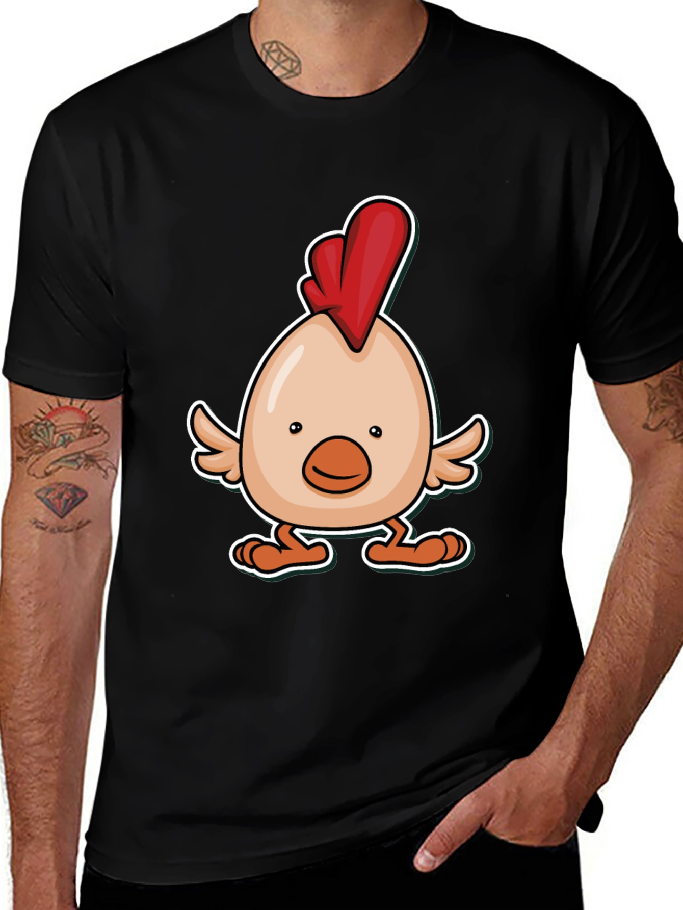 Variant 17 of Cartoon Chicken Graphic Tee - Black Cotton Blend