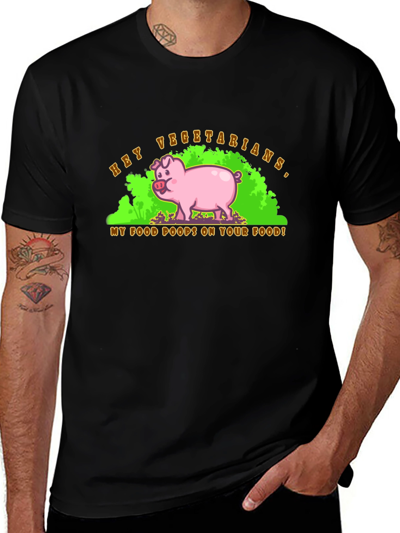 Variant 14 of Hey Vegetarians Pig Humor Graphic T-Shirt