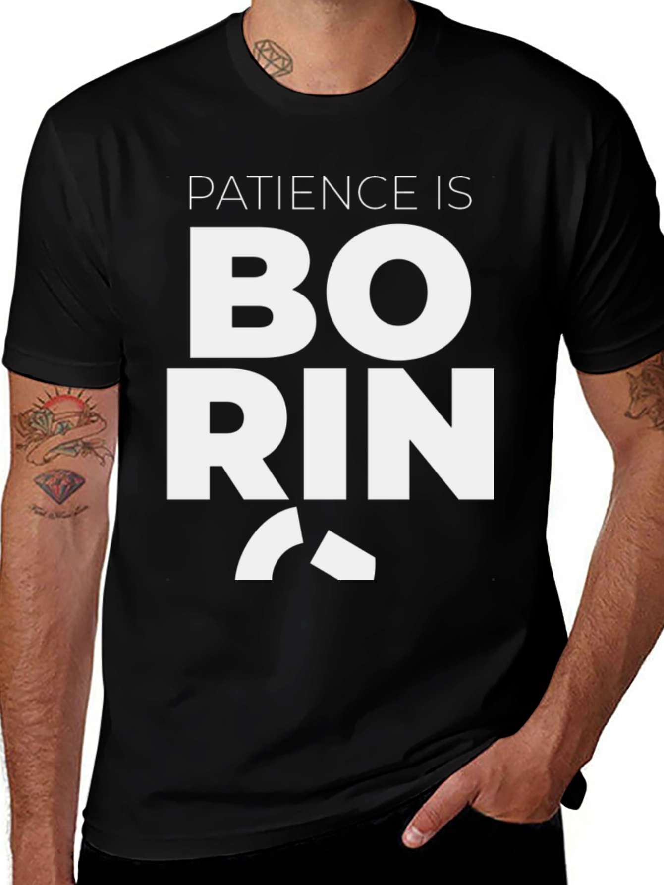 Variant 25 of Patience is Boring Graphic Tee - Black