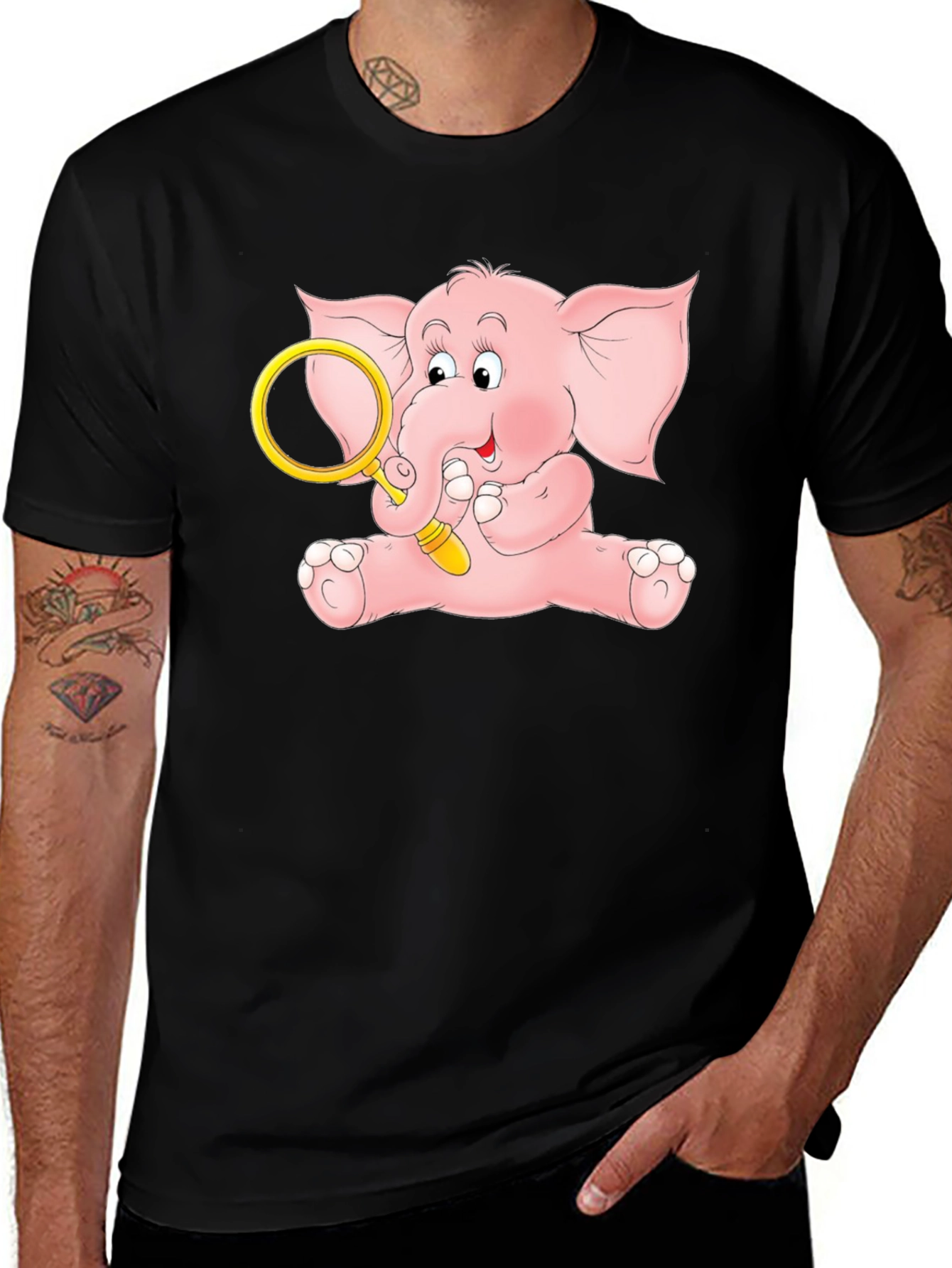 Variant 16 of Cute Elephant Graphic Tee - Black Cotton Shirt