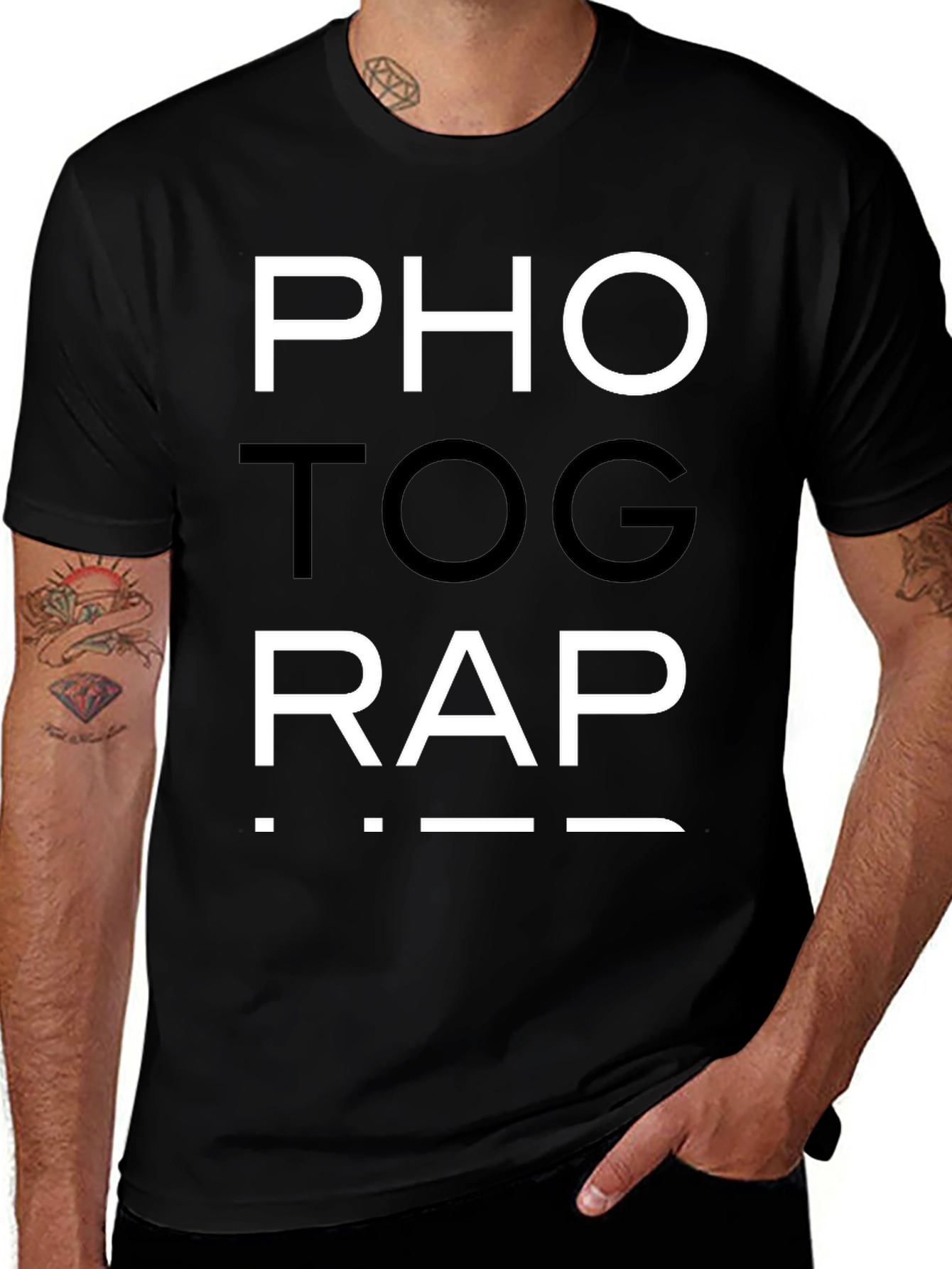 Variant 23 of Photog-Rap Tee - Black Cotton Graphic T-Shirt