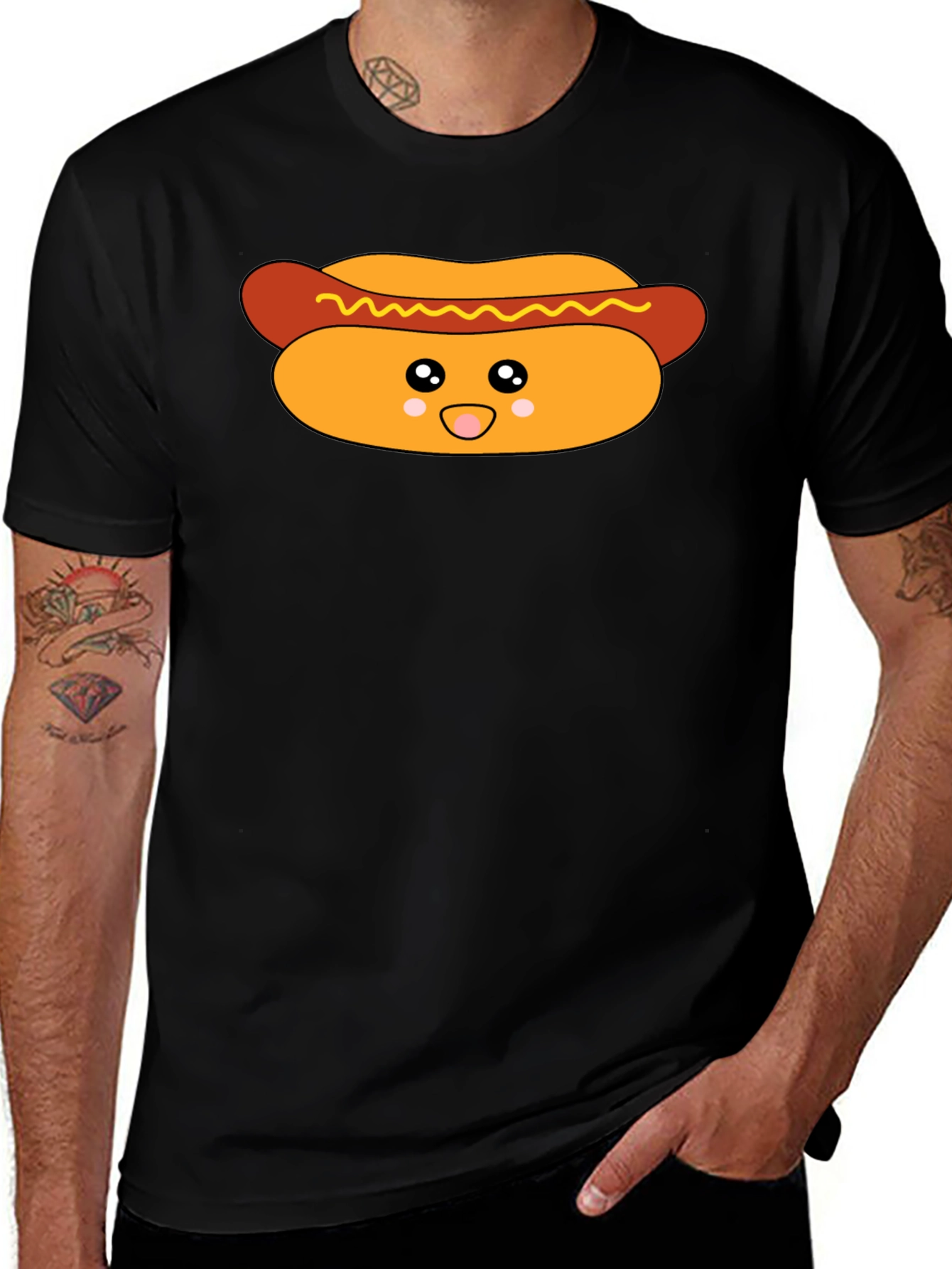 Variant 30 of Cute Hot Dog Graphic T-Shirt - Black